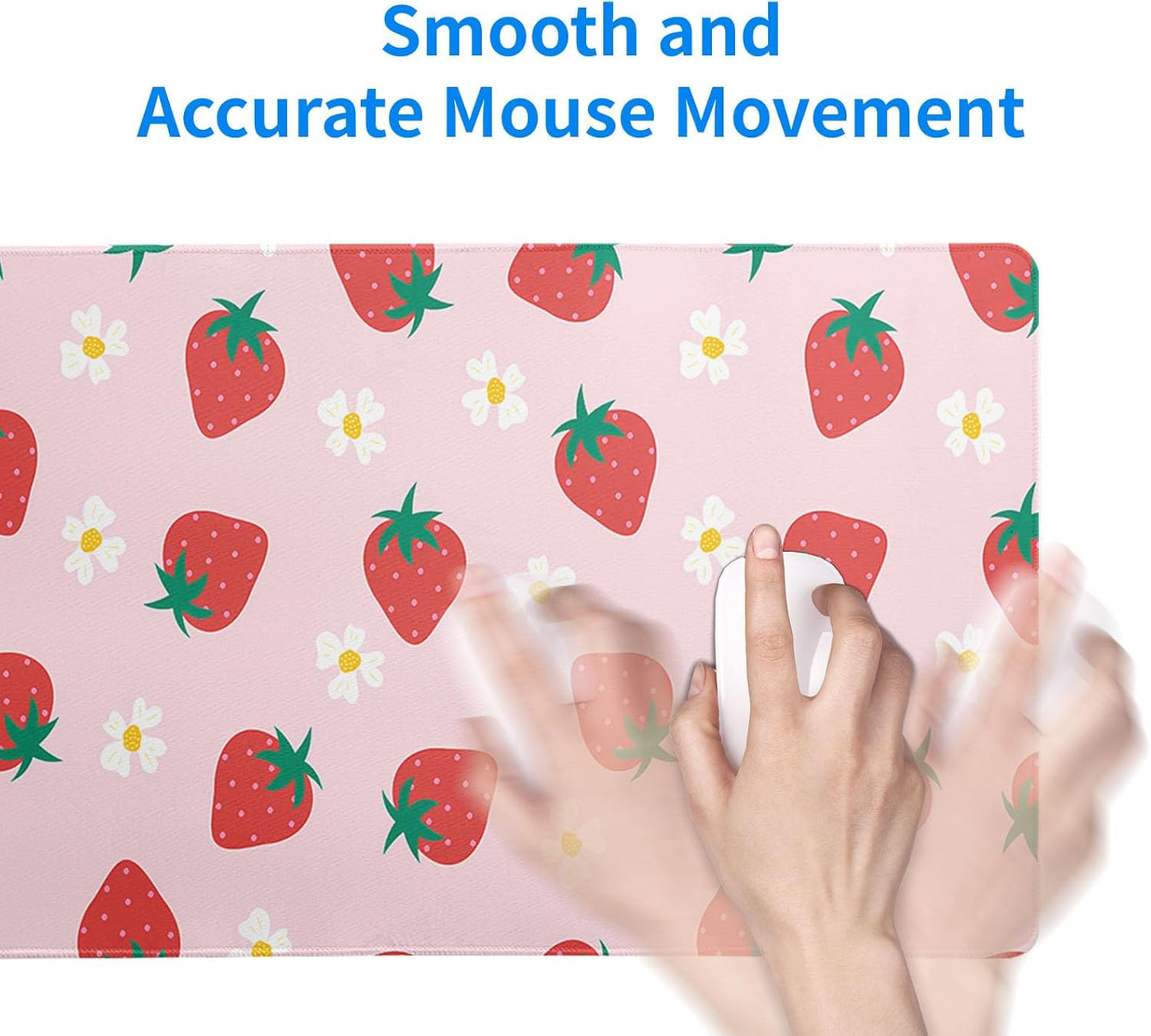 Gaming Mouse Pad Strawberry Desk Mat for Desktop Long Computer Keyboard Desk Pad Mouse Mat with Non-Slip Rubber Base Stitched Edges for Computer Home Office Gaming 31.5×11.8