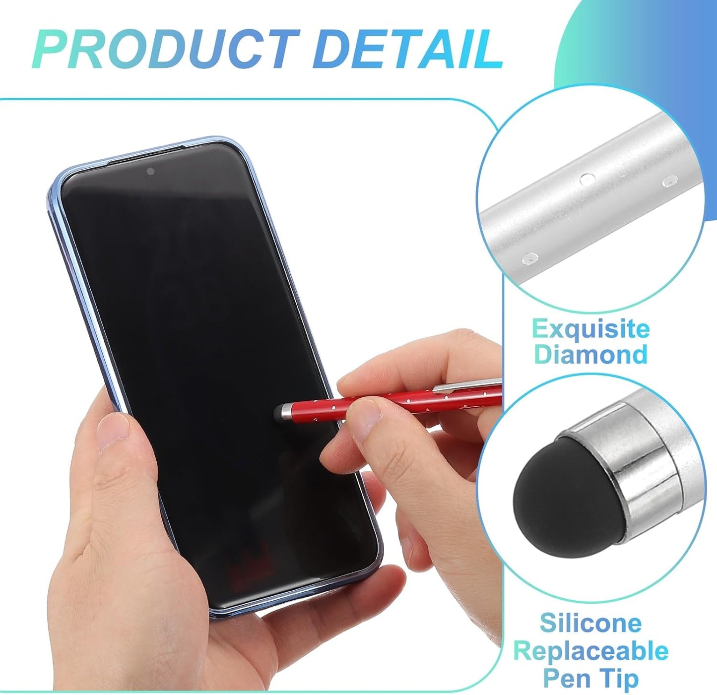 PATIKIL Stylus Pens for Touch Screens, 6 Pcs High Precision Universal Bling Stylus Crystal Metal Capacitive Pen for Touch Screen Devices Phone Tablets Laptop, Silver