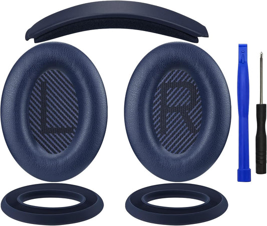 SOULWIT Ear Pads Cushions + Headband + Silicone Earpads Cover Protector, Replacement Kit for Bose QuietComfort 35 QC35, QC35 ii Over-Ear Headphones - Blue