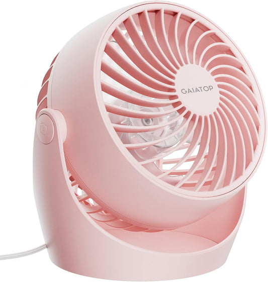 Gaiatop Desk Fan, 5-Inch Portable Electric Table Desktop Air Circulator Fans, Small but Powerful with 3 Speed 360° Adjustable Tilt for Cooling Home Dorm Office Bedroom Bathroom Kitchen, Pink