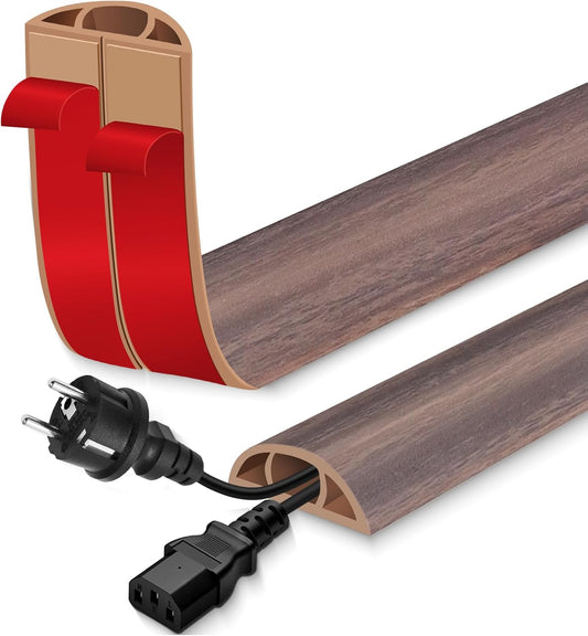 Floor Cord Cover for Wires on Floor Self Adhesive Cord Hider Floor Cable Management Wire Covers for Cords Protector Prevent Cable Trips Cord Cavity W 0.51" x H 0.31", Grayish Brown Wood, 3.3Ft