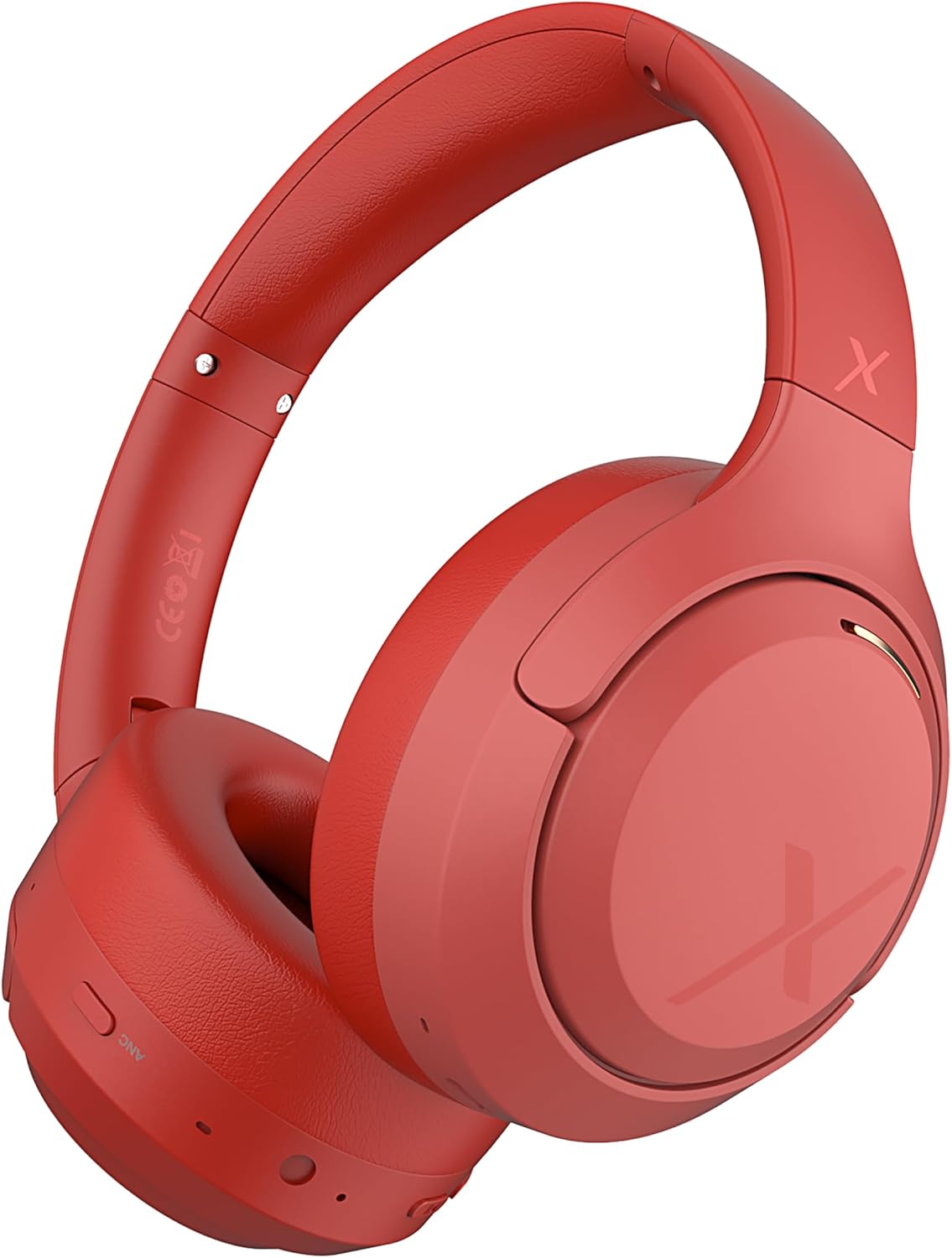 Riwbox Hybrid Active Noise Cancelling Headphones, Wireless Over Ear Bluetooth Headset, 60H Playtime, High-Fidelity, Foldable, Comfort&Immersion for Work/Commuting (Red)