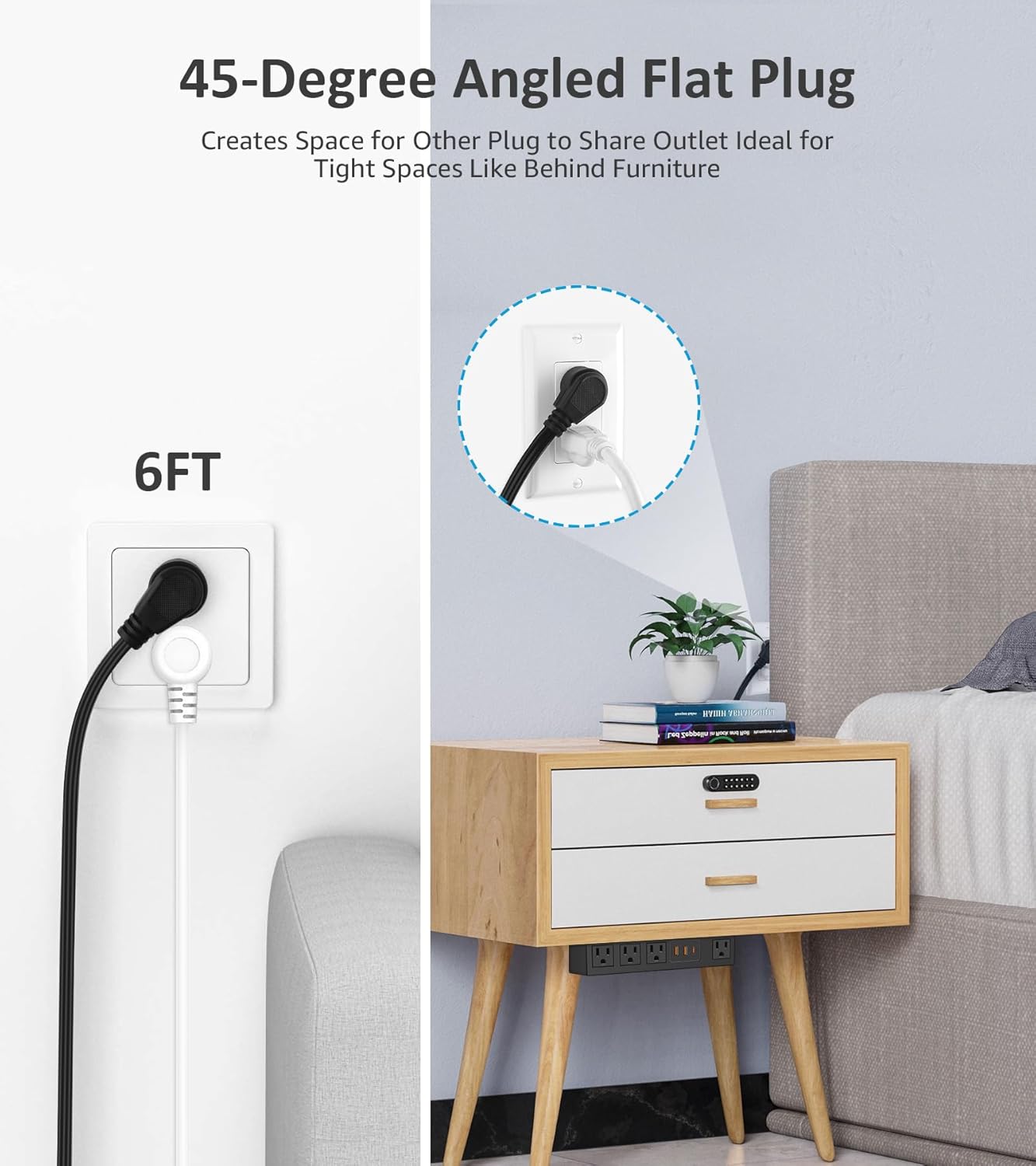 HHSOET Under Desk Power Strip with 3M Adhesive, Removable Under Desktop Mount Plug with 30W Fast Charging USB C and USB A Ports, 4 Outlet Under Table Surge Protector 1200J, 6FT Extension Cord. (Black)