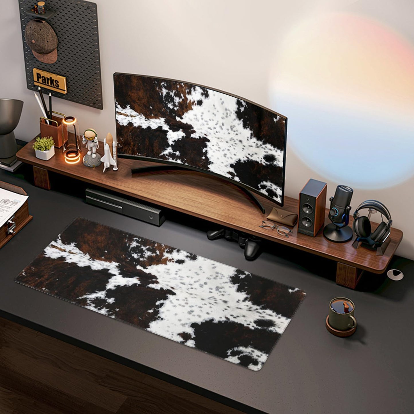 Mouse Pads Western Highland Cowhide Ranch Style Large Mouse Pad, Gaming Mousepad, Keyboard and Mouse Pad with Stitched Edges,PC Desk Mat for Game,Work,Office(31.5"*11.8")