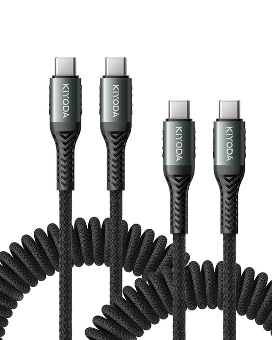 USB C to USB C Cable Coiled 3FT 2Pack, Braided Type C Charger for Car 66W Fast Charging Cord Compatible with iPhone 16 15, iPad, Samsung Galaxy, Google Pixel, Moto, LG, TCL Phones