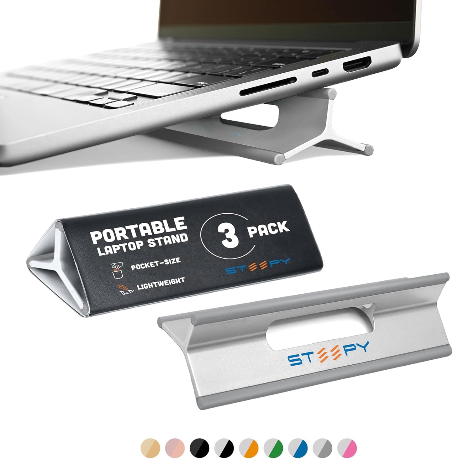 Steepy Portable Laptop Stand for Desk – Adjustable Height, & Portable Laptop Holder – Ergonomic Computer Stand for Cooling & Comfort – Slip-Proof, Sturdy Design – Universal Fit for 13-17 Inch Devices