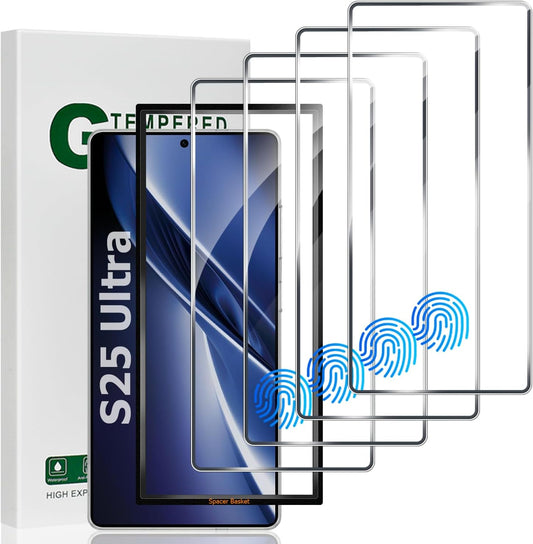 [4Pack] Screen Protector For Galaxy S25 Ultra [Tempered Glass] [Japan Glass with 9H Hardness] Fingerprint unlock with installation frame HD clear Screen Protector