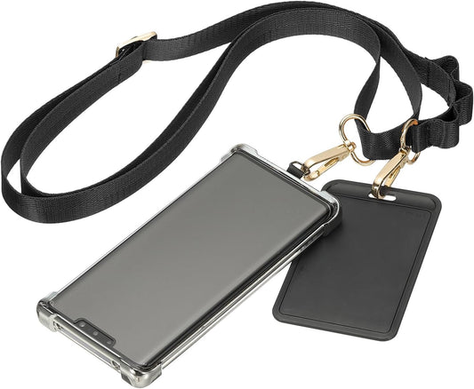 PATIKIL Universal Cell Phone Lanyard, Adjustable Crossbody Phone Strap Anti-Theft Polyester Neck Lanyard with Patches for Concerts Gym Travel Secure Hands-Free Carry, Black