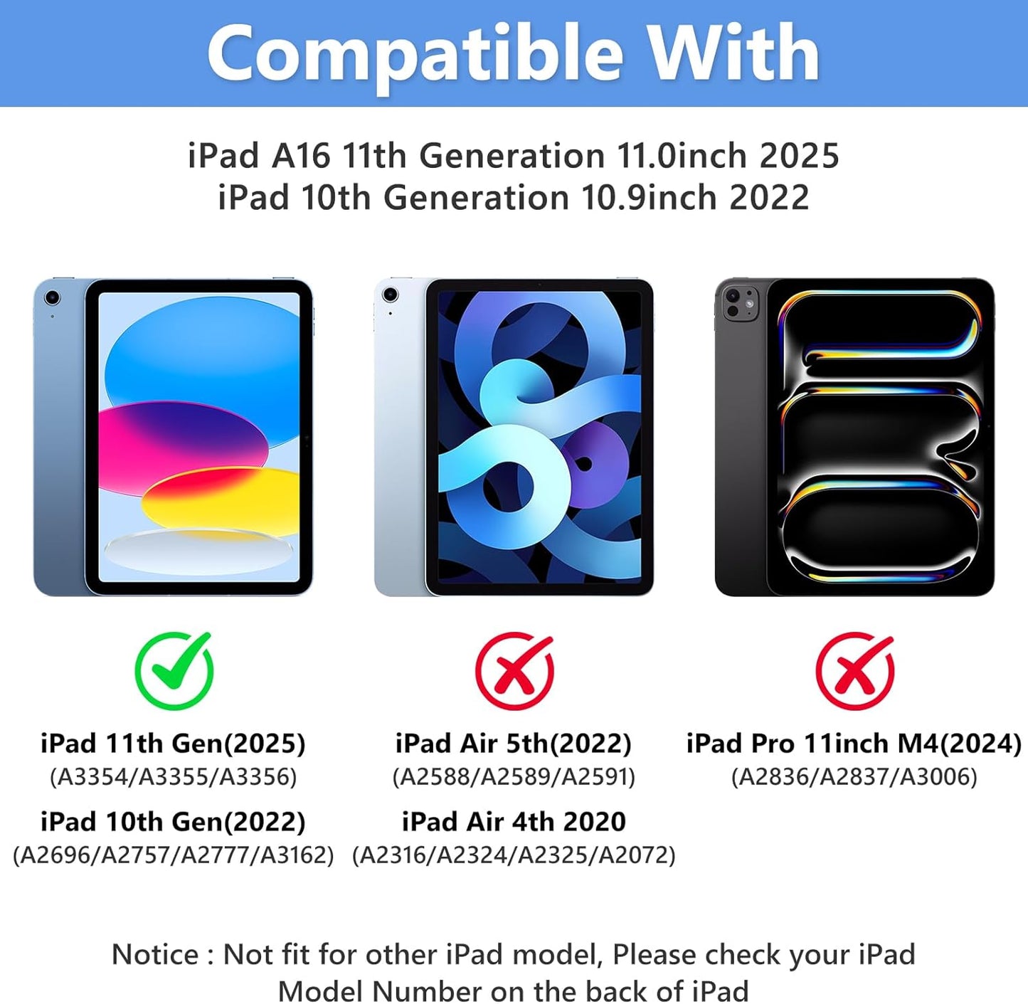 TaIYanG Touchpad for iPad A16 11th/10th Generation Case with Keyboard, 7 Color Backlit 360 Rotation Cover with Pencil Holder,Detachable Keyboard for iPad 11 inch 2025/10th Gen 10.9'' 2022 (Black)