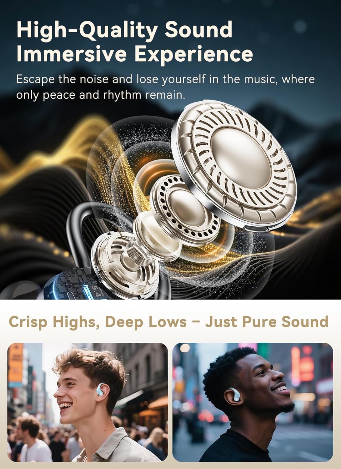 Wireless Earbuds, ANC Noise Cancelling Sport Ear Buds with Multifunctional Touch Screen, Bluetooth 5.4 Headphones, Bass Stereo Sound, 5 EQ Over The Ear Earbuds for Sports/Workout/Gym-Sky Blue