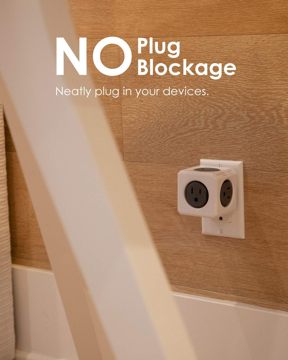 Allocacoc PowerCube Original 5 outlets, Surge Protector Wall Plug Charger Outlet Multiplier, Compact for Travel Home Office Dorm workspace 1875W 125V 15A ETL(Grey)