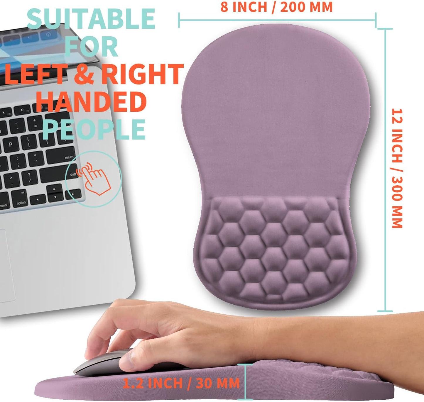 Ergonomic Mouse Pad Wrist Support with Memory Foam Massage Bulge, Carpal Tunnel Pain Relief Mousepad Wrist Rest for Mouse(12x8 inch, Purple)