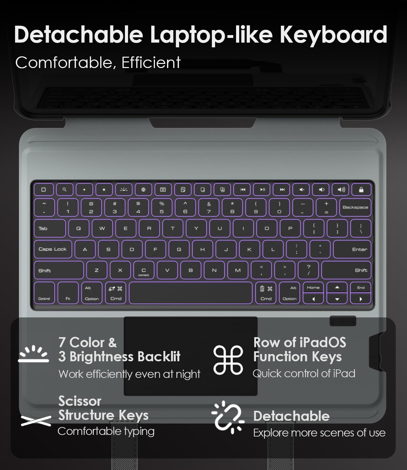 Nillkin Carry Go Keyboard Case for iPad Air 13 inch (M3/M2) with Handle, iPad Pro 12.9 (3rd/4th/5th/6th Gen) Rugged Case with Detachable Keyboard, Magic Trackpad, 7 Colors Backlit, Camera Cover, Black