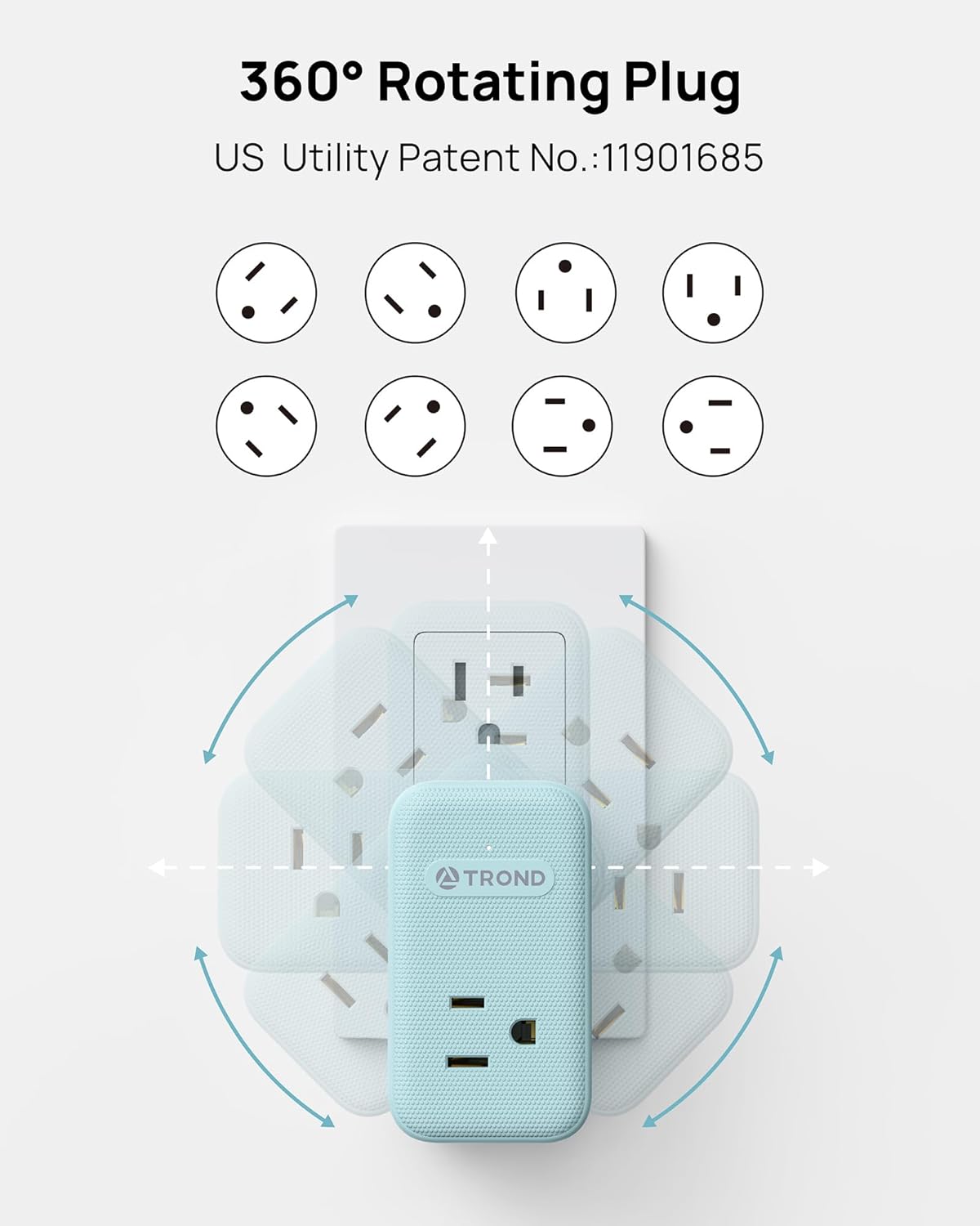 TROND Outlet Extender with USB, Multi Plug Wall Outlet with 3 AC Chargers, 360 Rotating Plug Adapter with PD 20W USB C Port, Cute Colorful Power Extension for Home Decoration, Travel Essentials