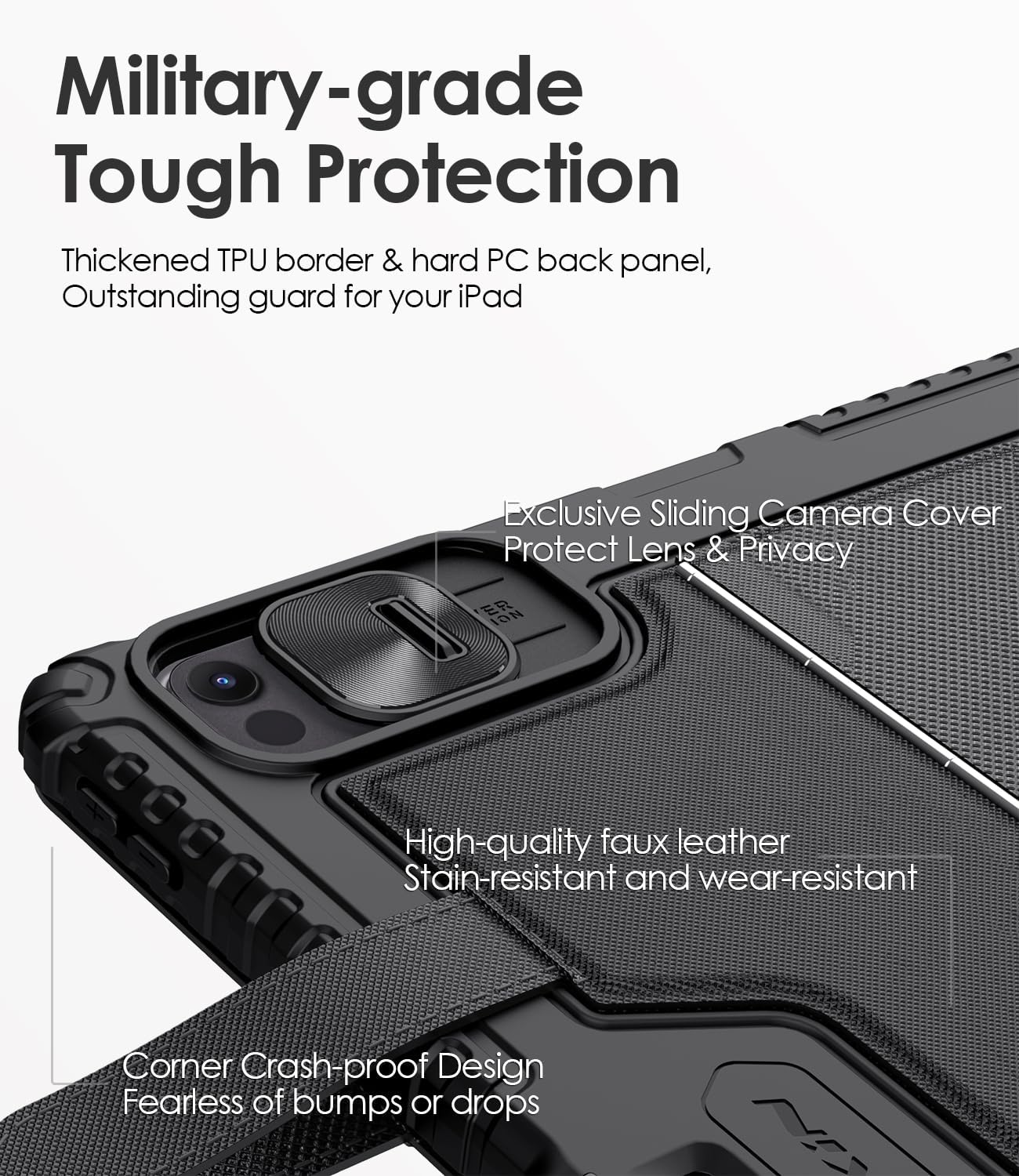 Nillkin Carry Go Keyboard Case for iPad Pro 13 inch (M4) 2024 with Handle, Rugged Case with Detachable Keyboard for iPad Pro 13, Magic Trackpad, 7 Colors Backlit, Camera Cover, Black