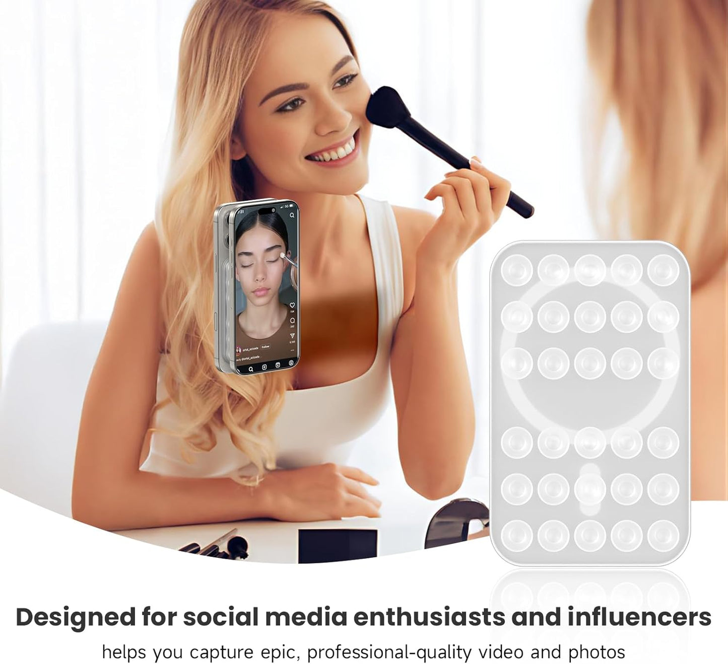 Patented Magnetic Sticky Phone Suction Grip Mount for MagSafe Case,Magnet Silicone Portable Stand Holder for iPhone 16/15/14/13/12 Series and Android, Hands-Free Selfies and Videos,Transparent