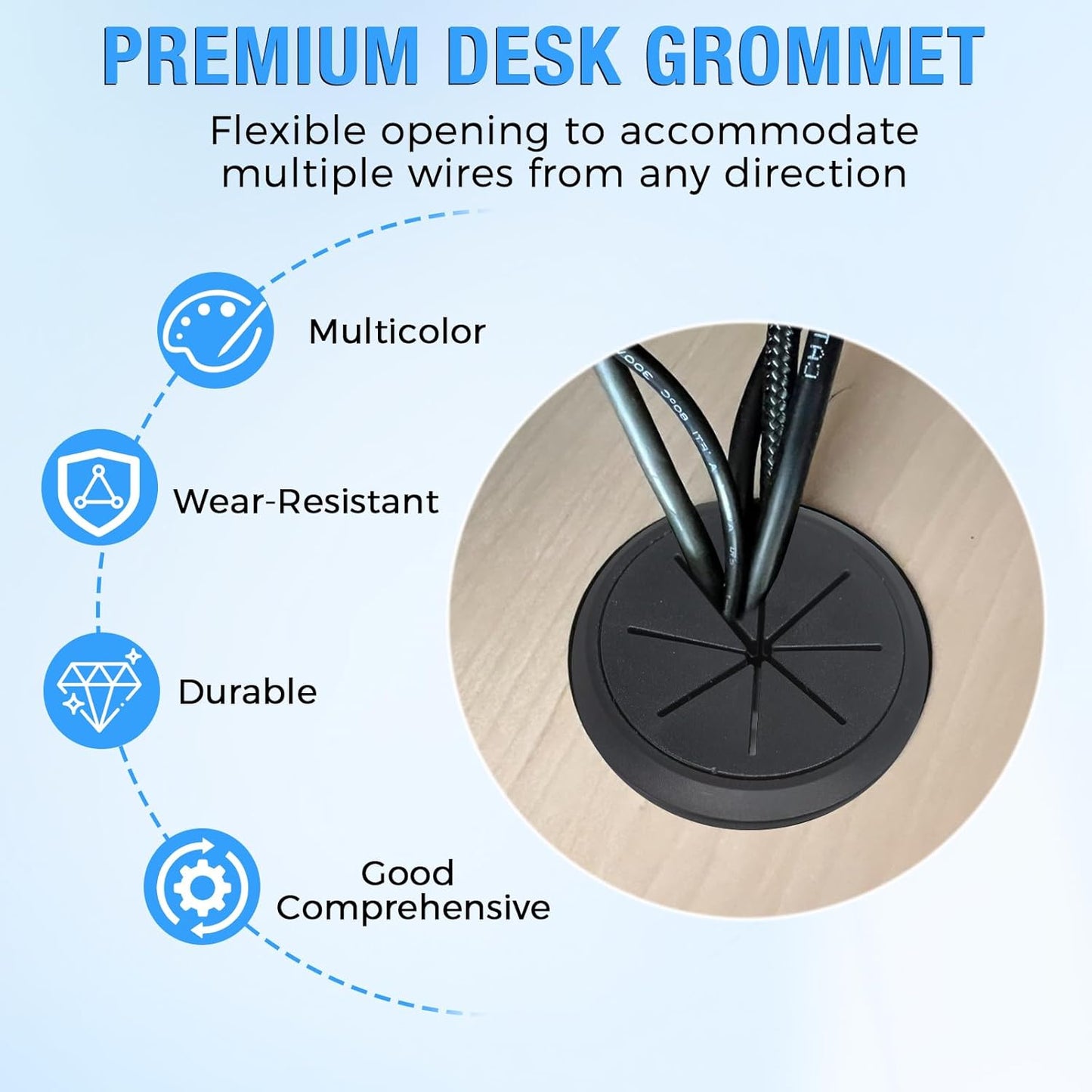 Desk Grommet 2" (50 mm), Desk Hole Cover for Cables Brown, Cable Grommet ABS Plastic, Desk Hole Grommet for Office and Home Table Cable, Detachable & Flexible Cable Cord Organizer-2 Pcs