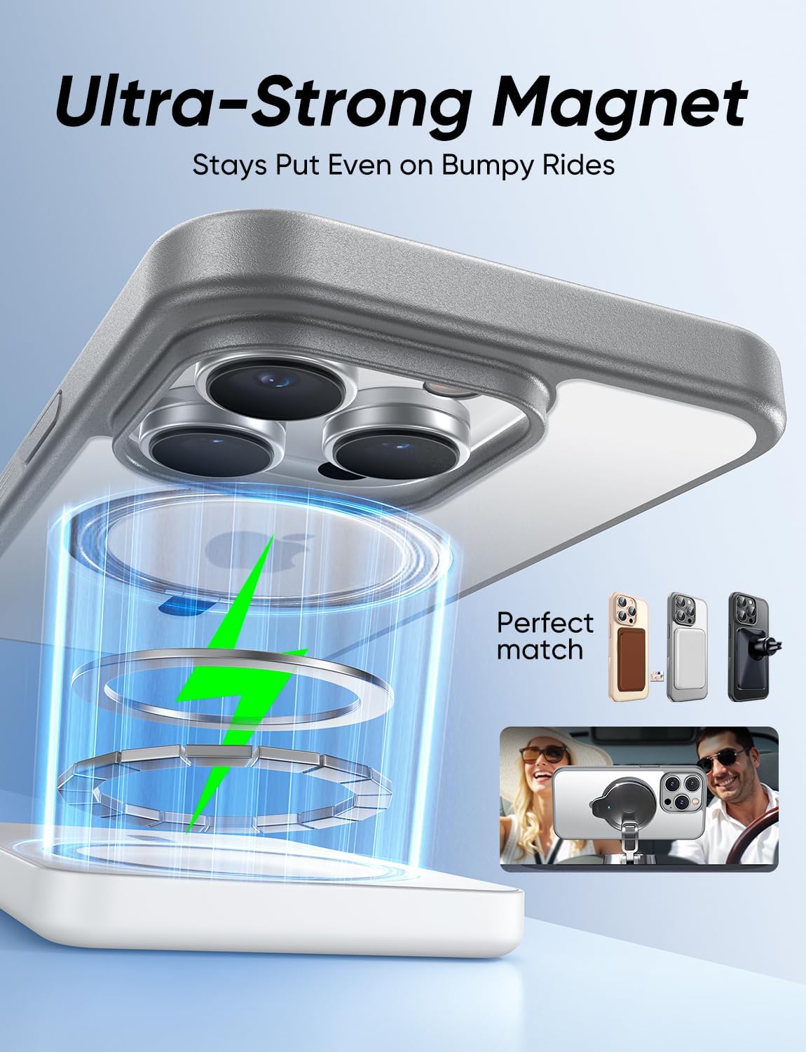 MAGIC JOHN 360° Rotatable Magnetic Invisible Stand for iPhone 14 Pro Max Case [Anti-Slip Grip] [Compatible with MagSafe] 16FT Shockproof for iPhone 14 Pro Max Case with Kickstand, Gray