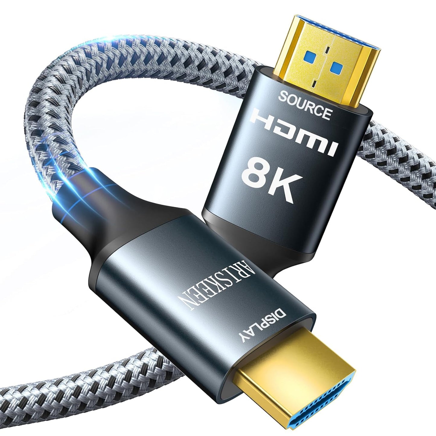 ARISKEEN 8K HDMI Cable 60FT, 48Gbps High Speed Fiber Optic HDMI 2.1 Cable, 8K 60Hz, 4K 120Hz Support for HDR 10, HDCP 2.2 2.3, Unidirectional Braided HDMI Cord Compatible with Laptop/HDTV - 60 Feet