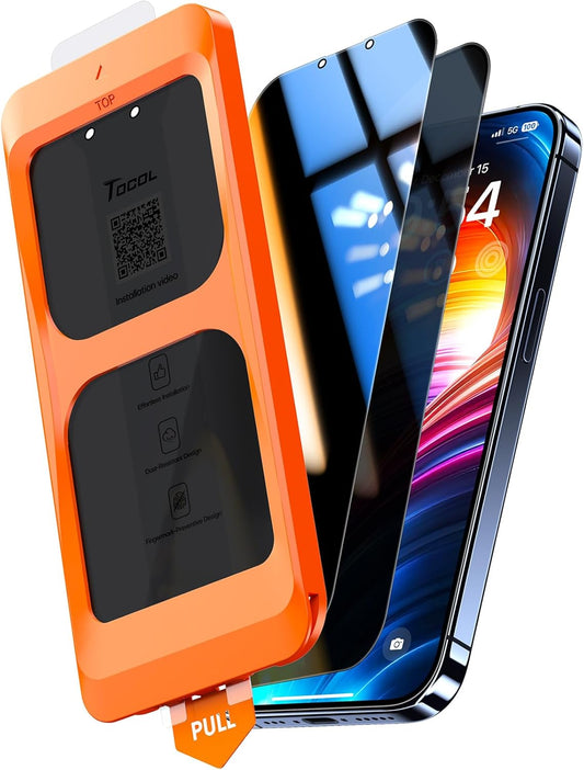 TOCOL for iPhone 13 Pro Max / 14 Plus Privacy Screen Protector True 25°Anti Spy 9H+ Hardness Tempered Glass Full Coverage Screen Protector Easy Installation 2 Pack