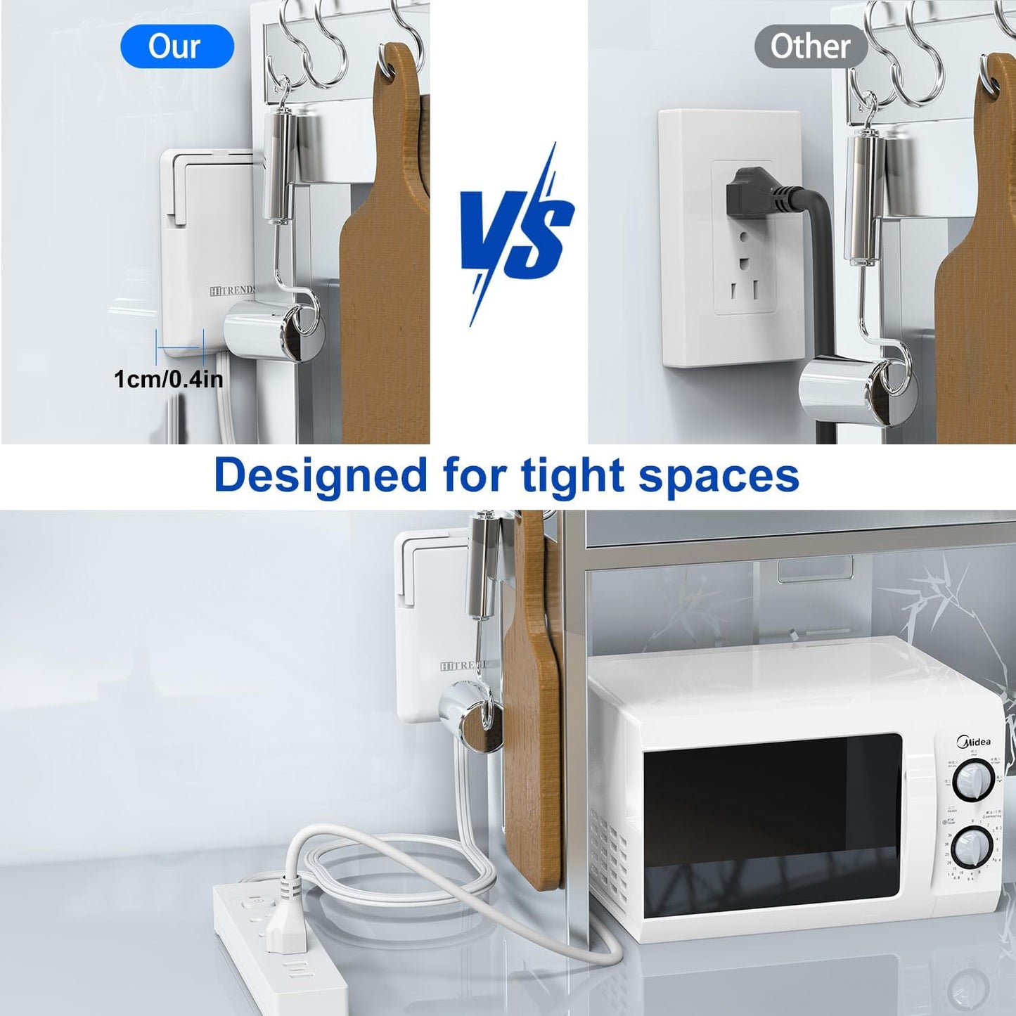 6FT Ultra-Thin Flat Plug Power Strip with 3 Outlets & 3 USB Ports | Child & Pet-Safe, 1625W, Wall-Mounted Cord Organizer, Universal Size Outlet & Plug Concealer with Cord Clips(UL Listed)