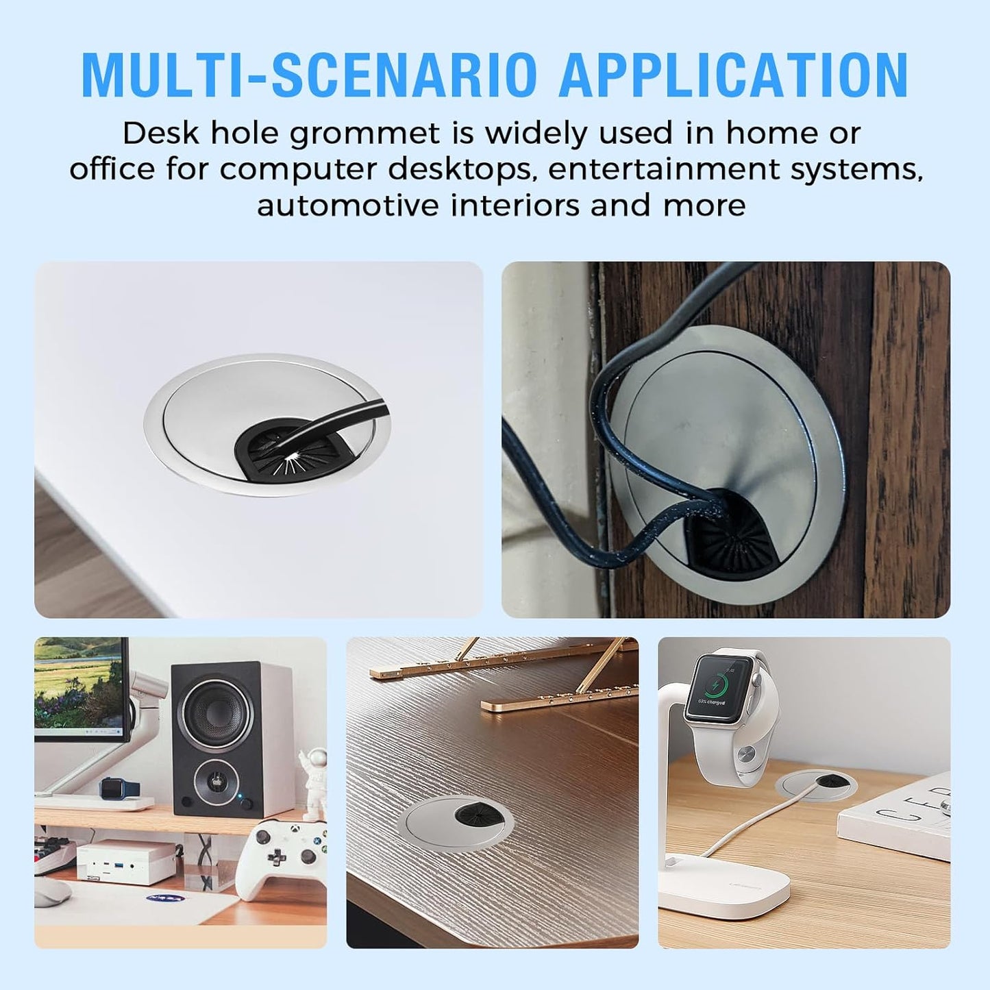 Desk Grommet 2" (50 mm), Desk Cord Hole Cover, Cable Grommet ABS Plastic, Desk Hole Grommet for Office and Home Table Cable, Detachable Cable Cord Organizer (Silver Sand 8 Pcs)