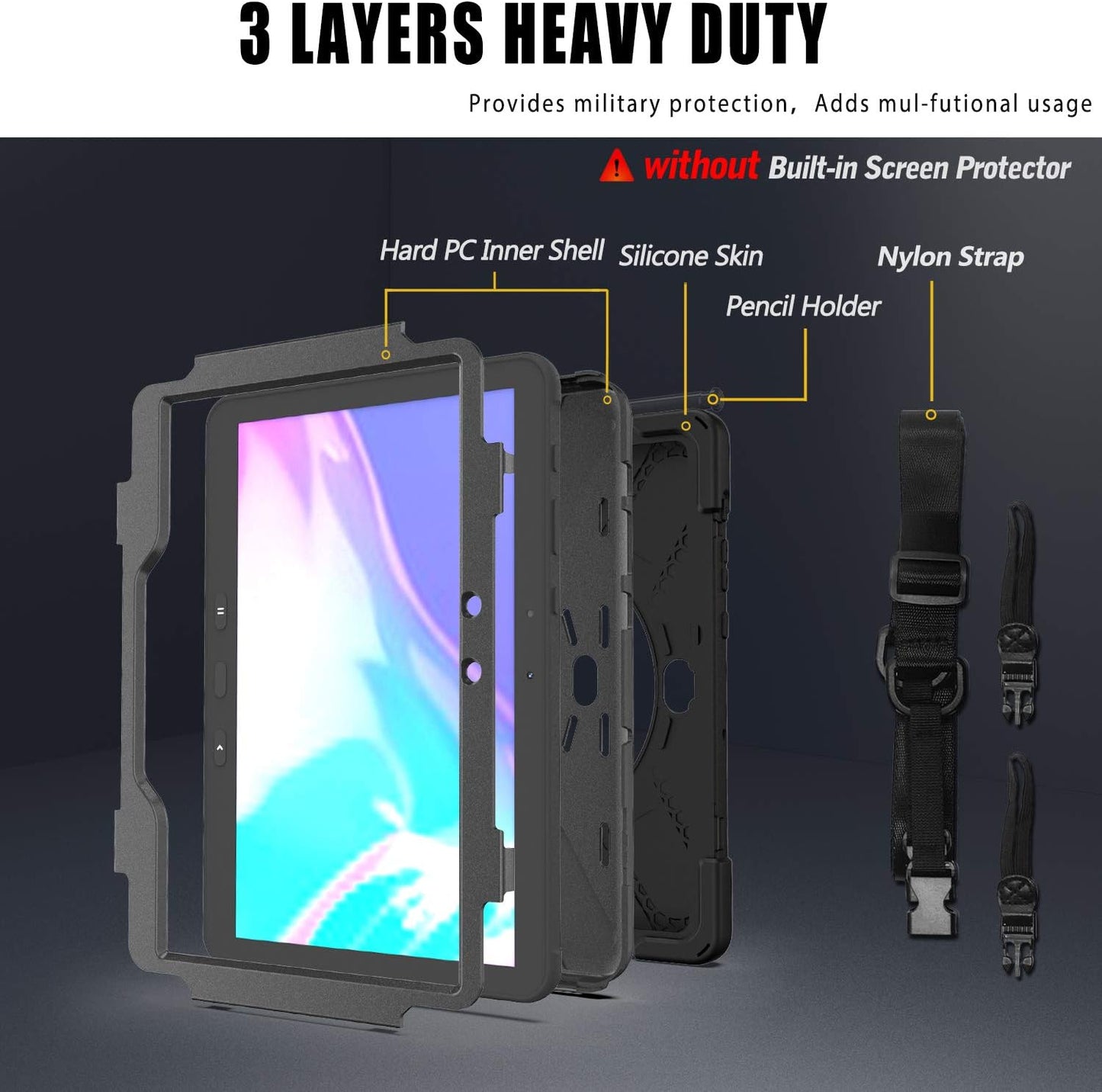 Samsung Galaxy Tab Active PRO 10.1 inch/Galaxy Tab Active4 PRO Case, Heavy Duty Rugged Shockproof Drop Protection Case with 360 Stand, Hand Strap & Shoulder Strap for SM-T540/T547/T630/T638 (Black)