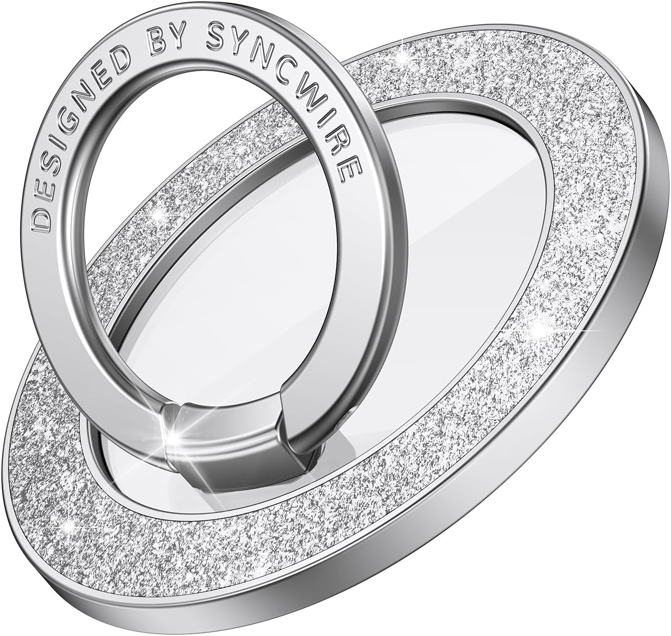 Syncwire Magnetic Phone Grip for MagSafe, Bling Magnetic Phone Ring Holder, 360° Rotation with Floating Effect Cell Phone Ring Stand MagSafe Ring for iPhone 15 Pro Max 14 13 12 &All - Glitter Silver