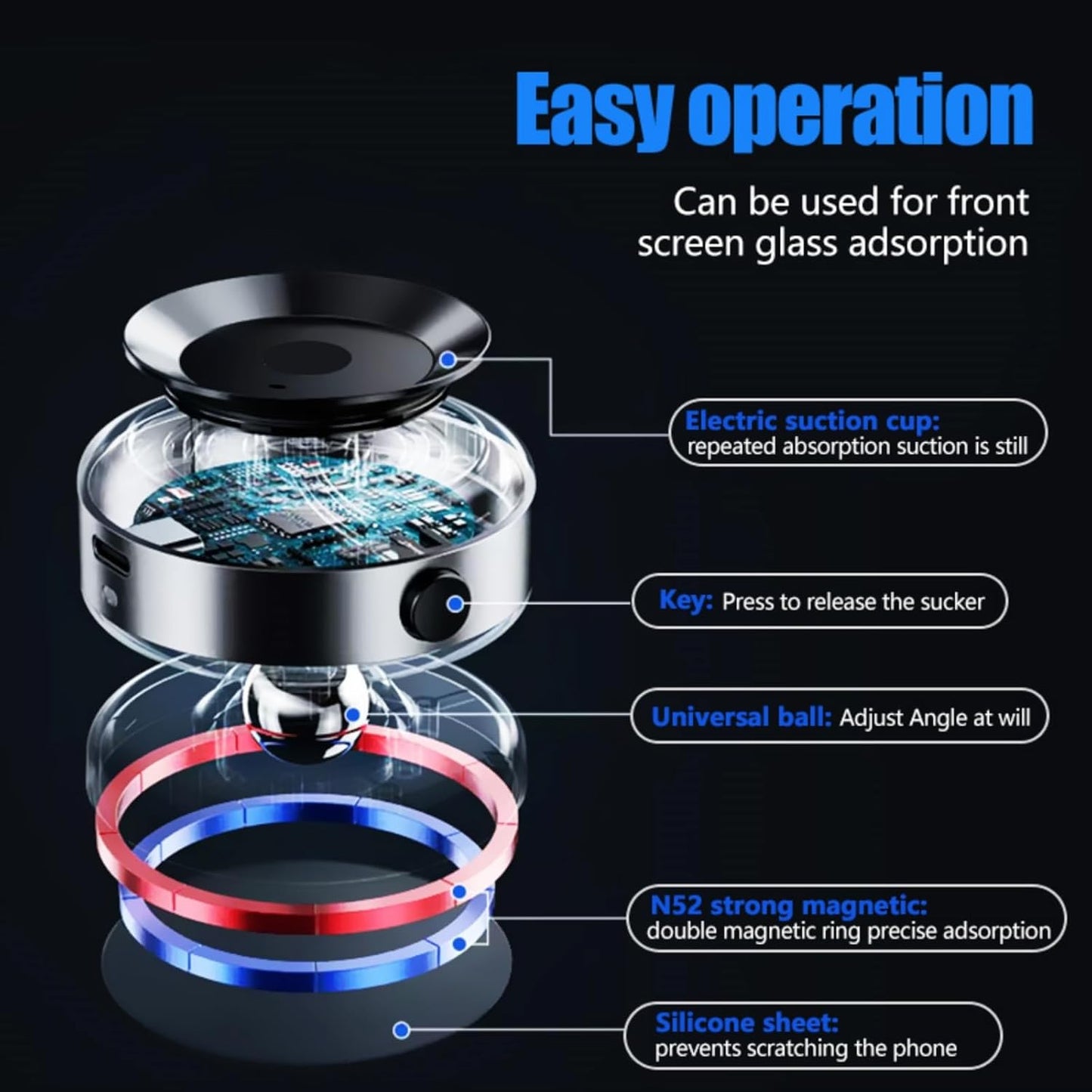 Muuto for MagSafe Car Mount, 360 Rotating Car Magnetic Phone Holder, Strong Adsorption Car Holder Windshield Dashboard Universal Suitable for iPhone and All Smartphones(Silver)