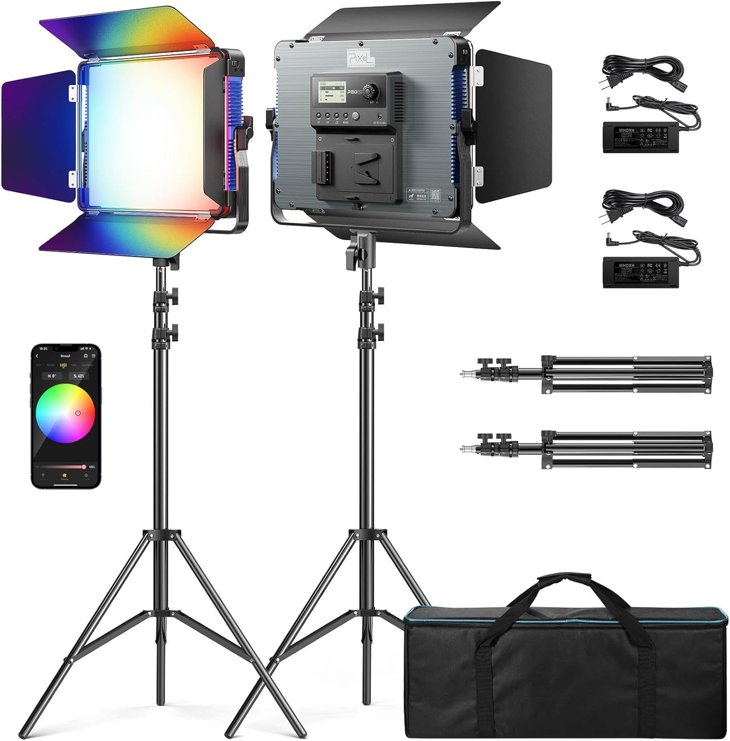 P80 LED Video Lighting Kit with APP Control,10 Applicable Scenes RGB LED Video Light Panel,60W 2500K-10000K CRI 97+ Photography Lighting for Studio/Gaming/Streaming/YouTube/Film/Video Recording