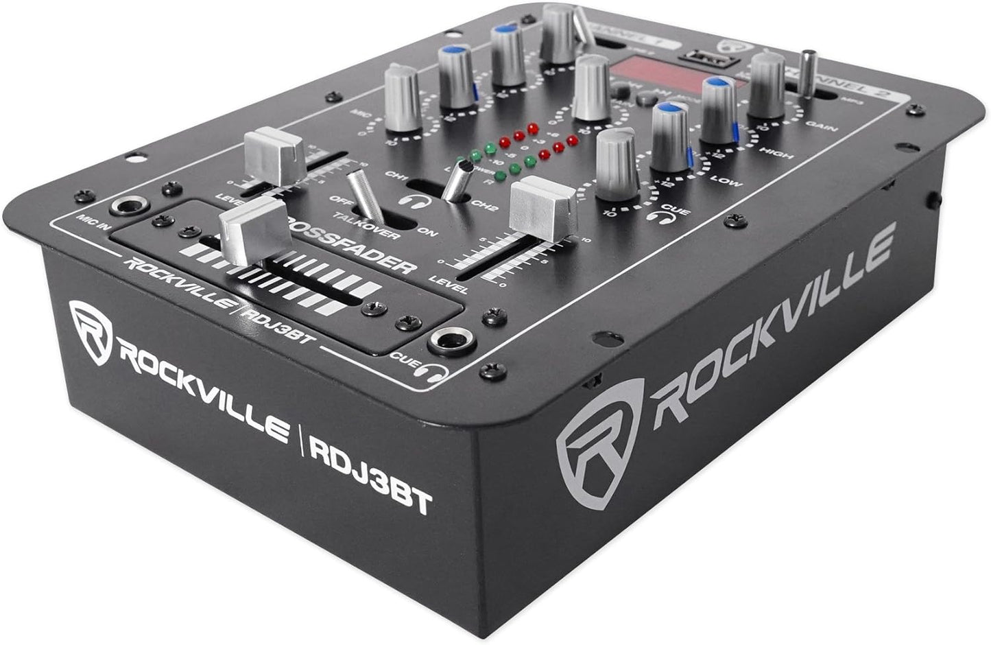 Rockville RDJ3BT 2 Channel DJ Mixer with USB, Bluetooth, Talkover, 4 Line Inputs