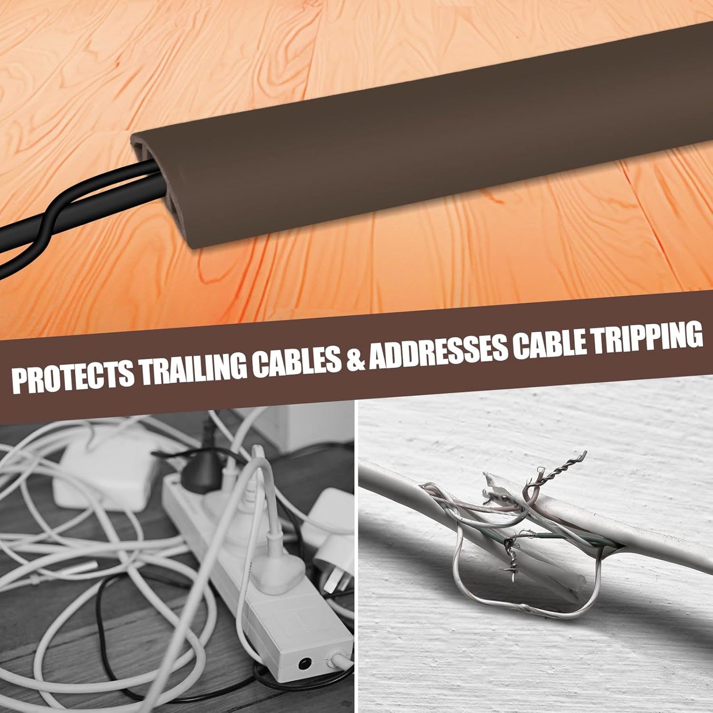 Floor Cord Cover Cable Cavity Self Adhesive Cord Hider Floor 3.3FT Floor Cable Management Power Cord Protector Floor Electric Cord Covers for Offices, Gym, Exhibitions (CoffeeBrown, 1.18" x 3.3')