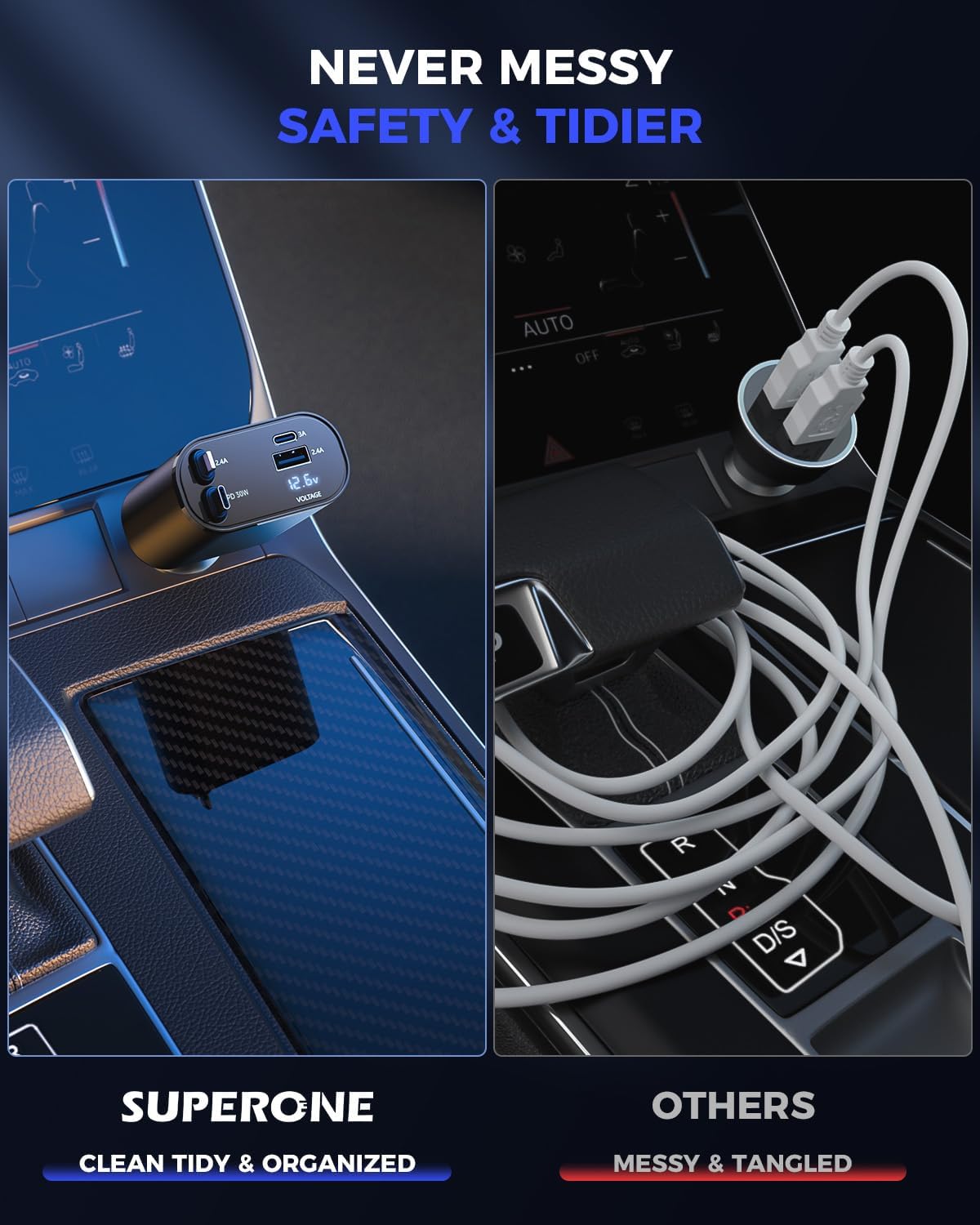 Retractable Car Charger 4 in 1 Fast Car Phone Charger Adapter with Type C & Apple Cords Compatible with iPhone 16/15/14/13/12/11, Galaxy, Pixel