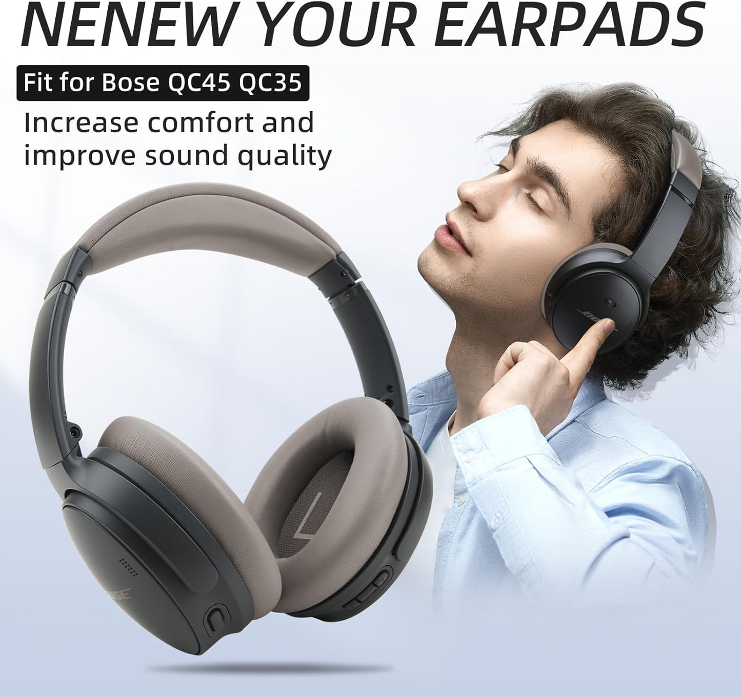 Earpads and Headband Pad Compatible with Bose QC45 QC35 Waterproof and Sweat-Resistant (Sandstone)