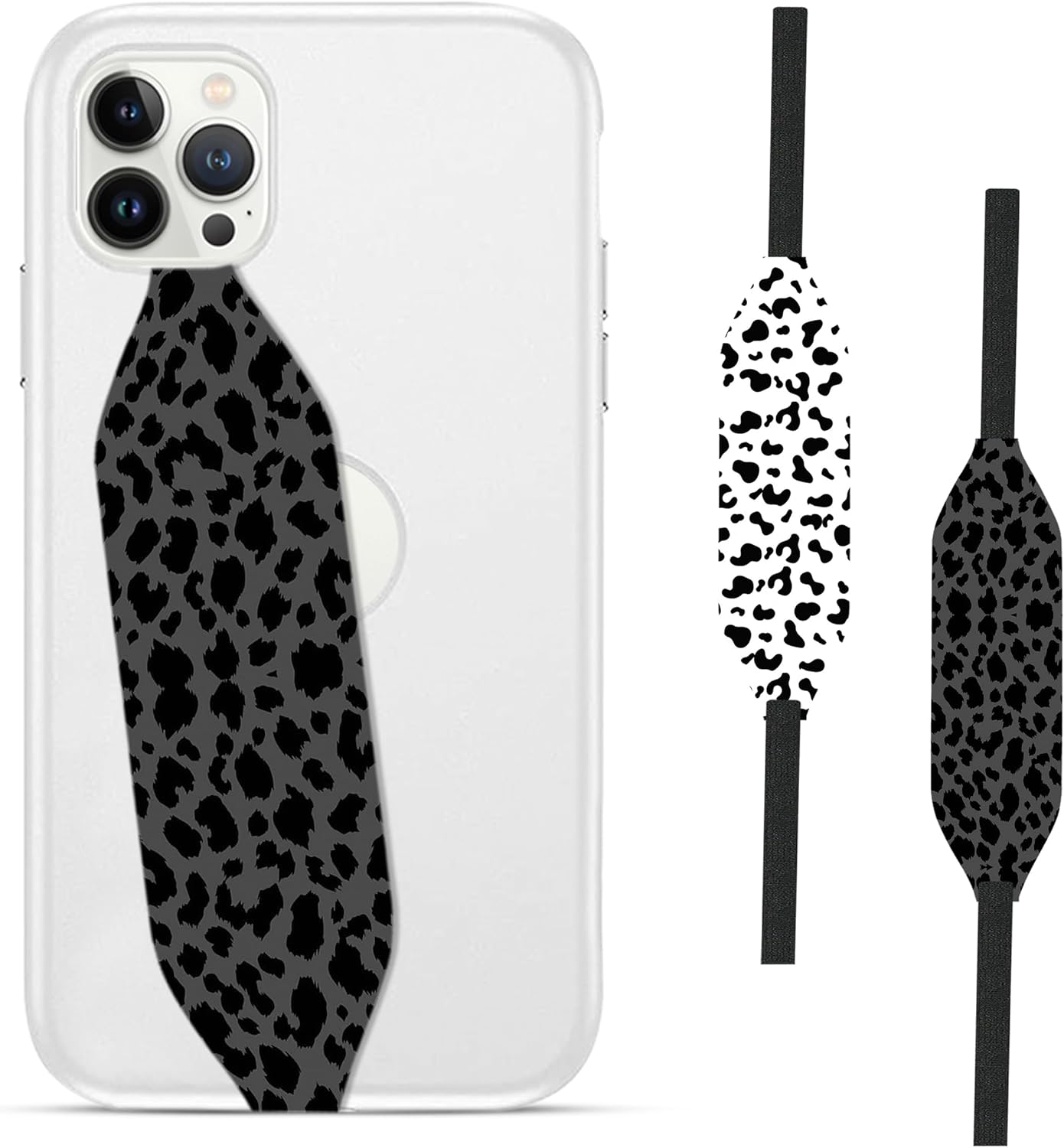 Phone Grip Strap - Pack of 2 Reversible Finger Holder for Phone Back, Customizable Anti-Slip Design, Wireless Charging Compatible Detachable Holder for iPhone - Leopard Night