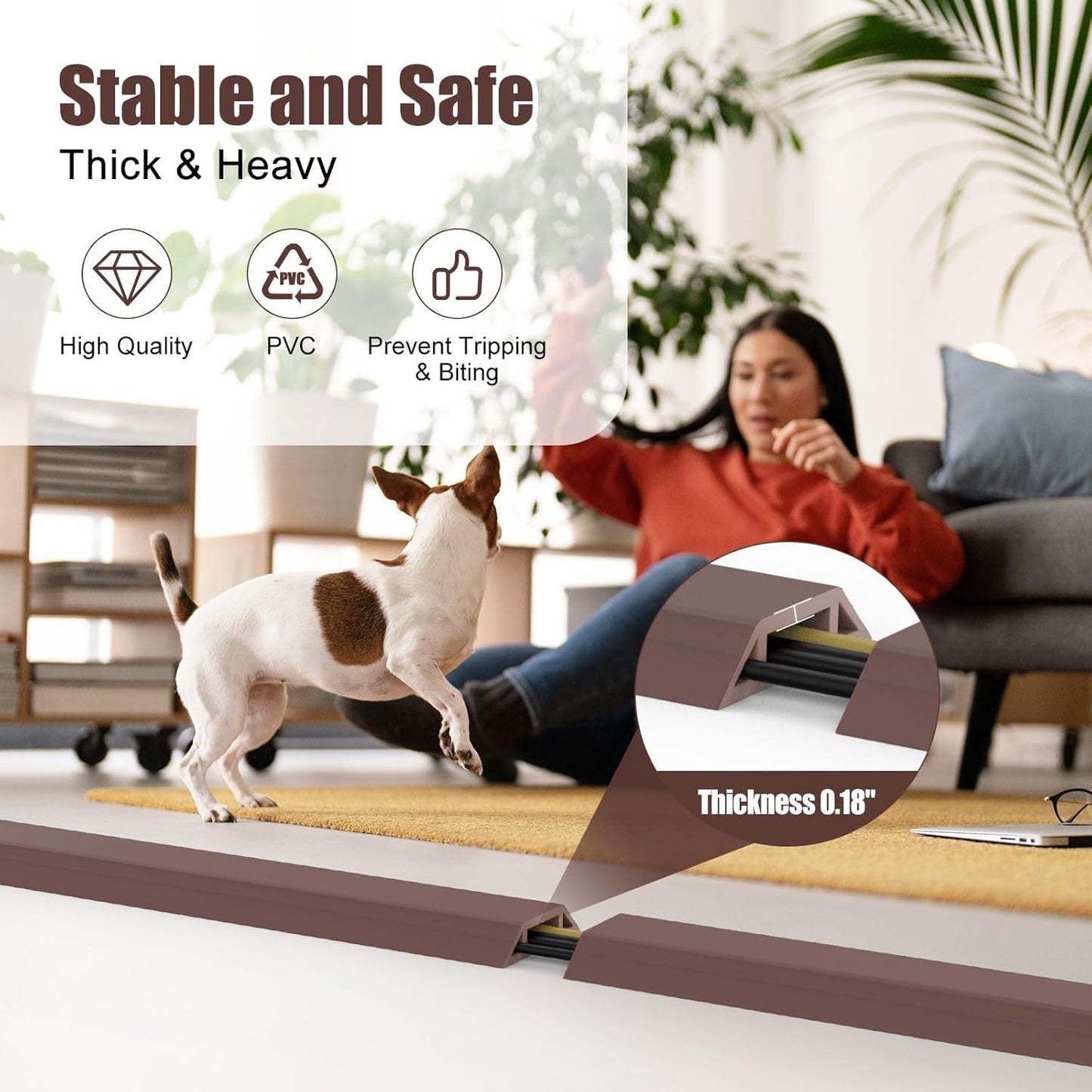 Eapele 4 ft Floor Cord Cover Heavy Duty Cable Protector, Cord Covers for Wires on Floor, Floor Cable Cover Easy to Unroll Prevent Trip Hazard for Home Office or Outdoor Settings (Brown)