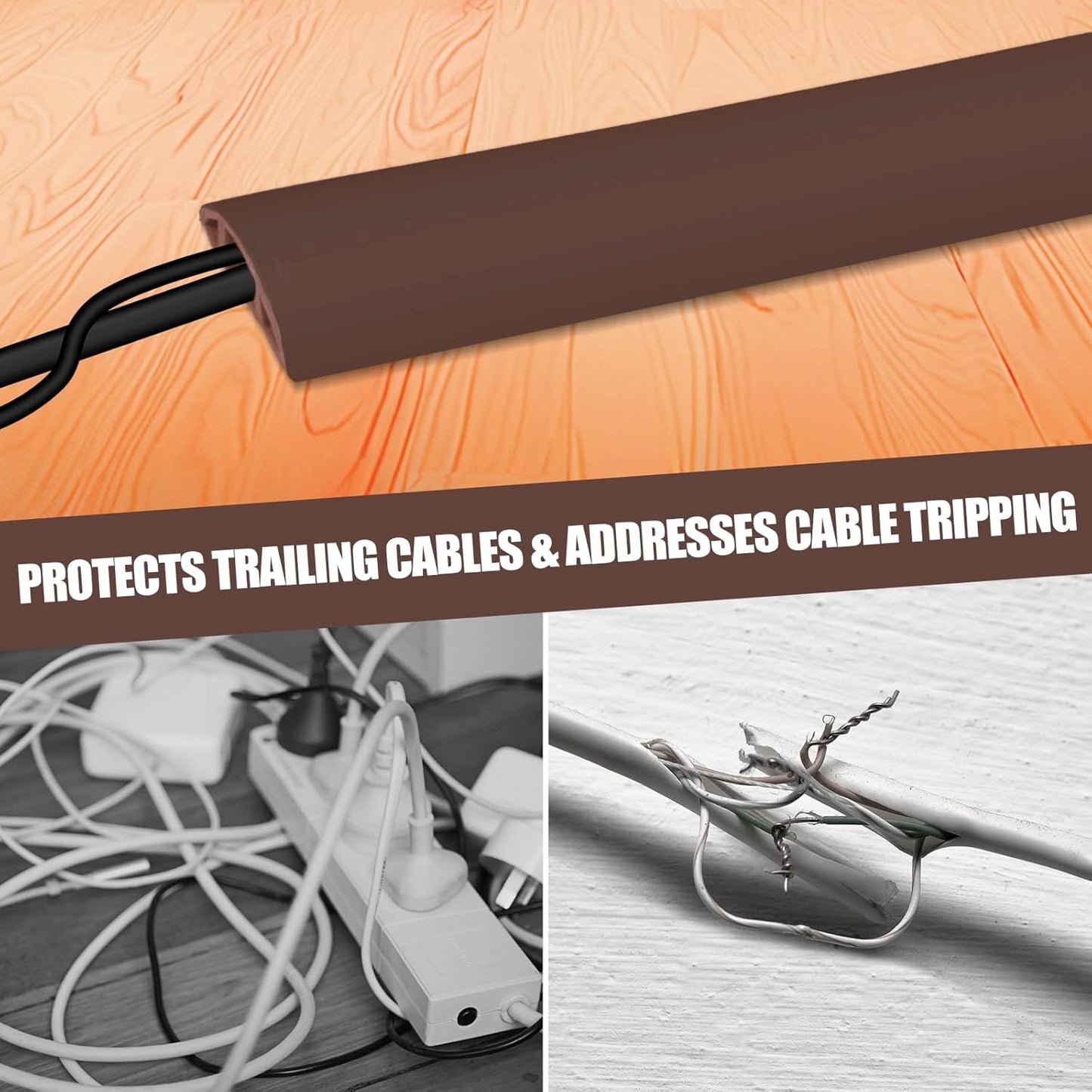Floor Cord Cover Self Adhesive Cord Hider,3.3FT Cable Management, Extension Strip Protector for Wires, Prevent Cable Trips for Offices, Gyms, Exhibitions Cavity:0.51"(W) x 0.3"(H) Coffee