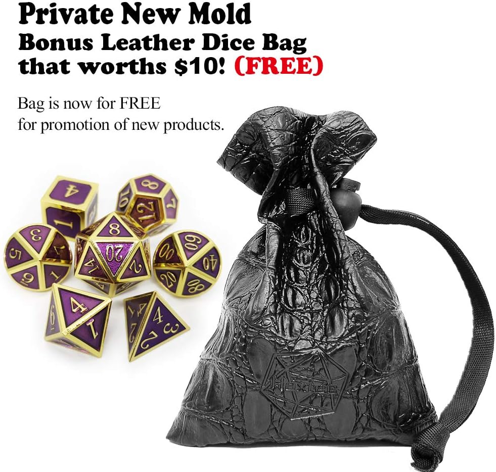 Haxtec D&D Metal Dice Set Gold Purple DND Dice Compatible with Dungeons and Dragons Gifts RPG Roleplaying Dice