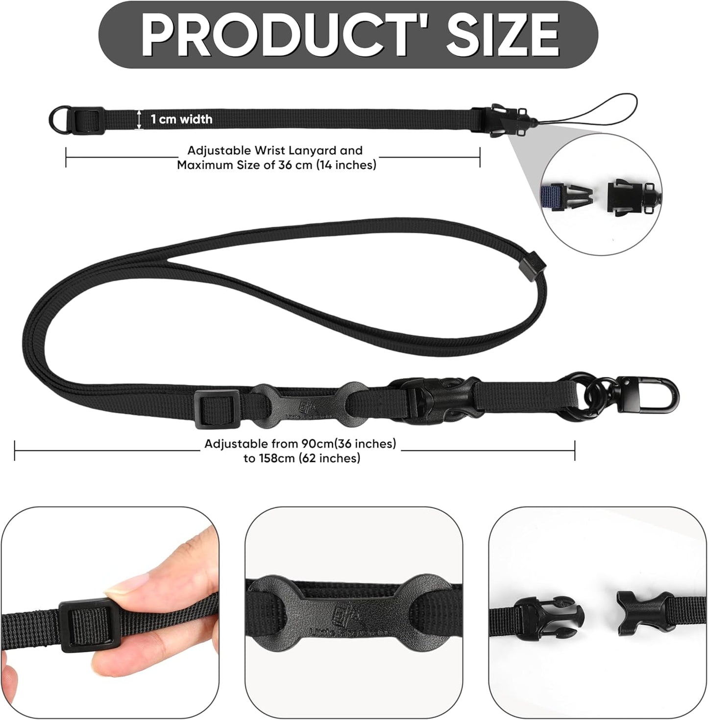Cell Phone Strap Adjustable Wrist Strap Crossbody Cellphone Holder Extra Long Phone Lanyard Wrist Lanyard (Black)