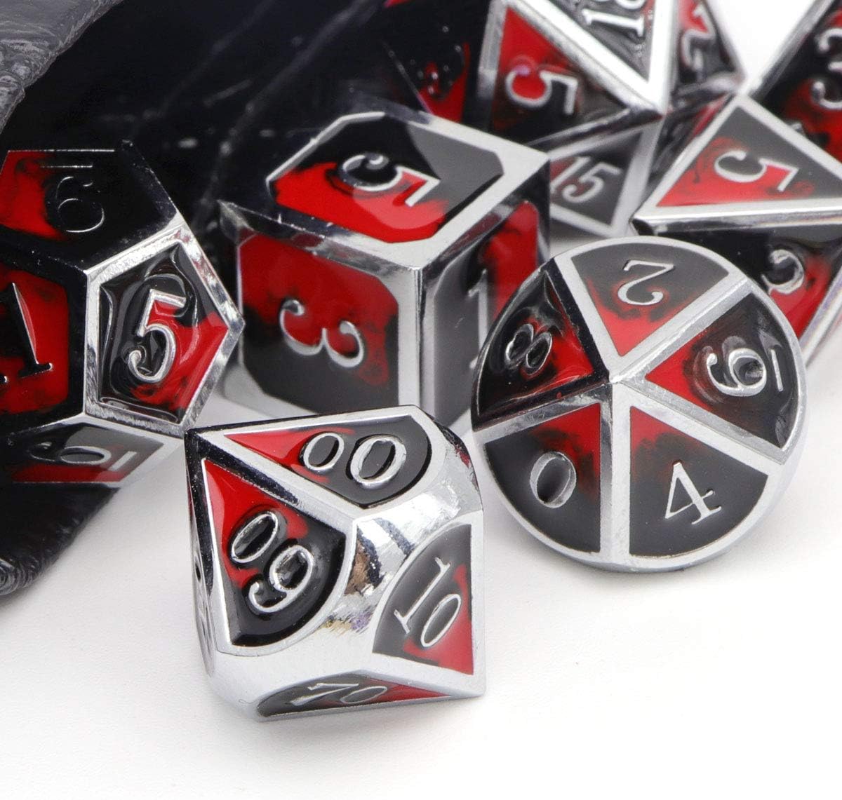 Haxtec DND Metal Dice Set D&D Red and Black Metal DND Dice Compatible with Dungeons and Dragons RPG Games-Vampire(Silver Black Red)