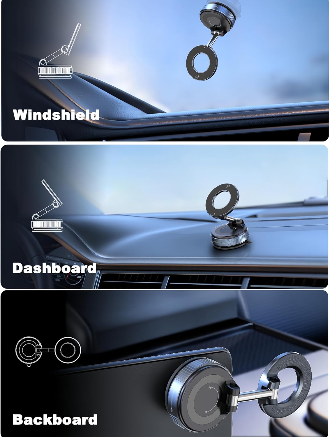 Upgraded 360° Nano Gel Vacuum Magnetic Phone Holder, Car Phone Holder for Magsafe[108+LBS Strongest Suction & 3000gf Strongest Magnetic], Suction Cup Phone Mount for Car/for iPhone 16 Pro Max