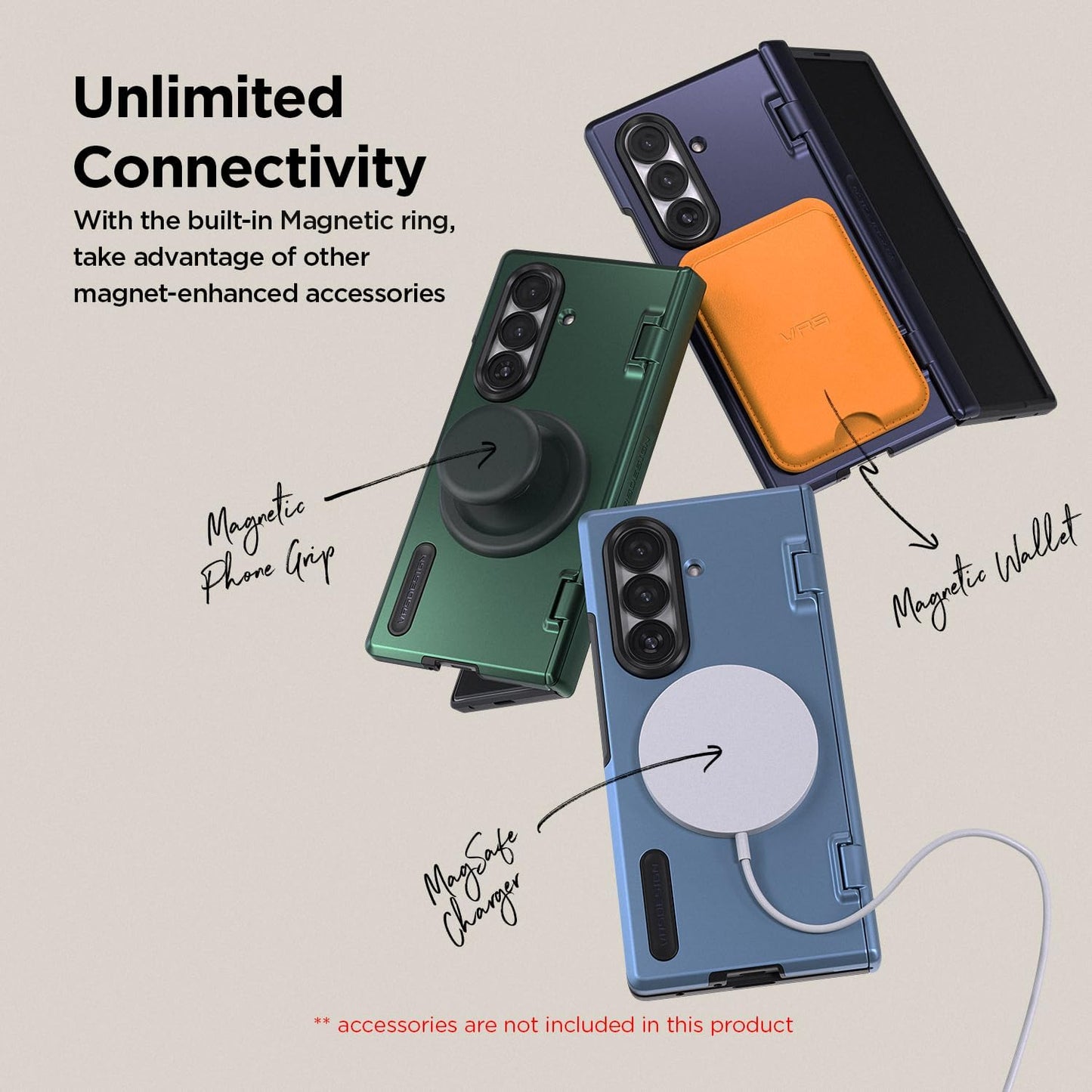 VRS DESIGN Terra Guard Modern for Galaxy Z Fold 7 (2025) – Magnetic Phone Case with Built-in Screen Protector, Rugged Dual Layer Protection & Spring-Loaded Hinge Cover (Metallic Green)