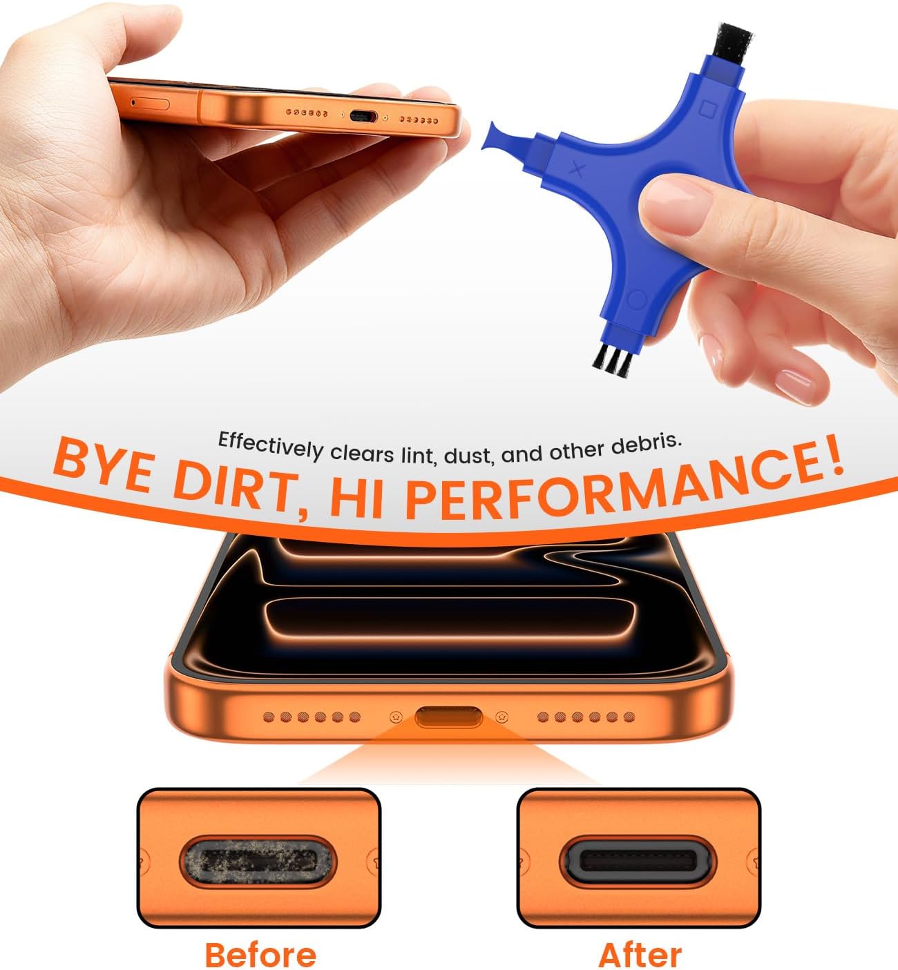 Port Cleaner for iPhone, CODOGOY Charging Port Cleaning Kit with Brushes for Lightning Port & USB-C Phones, Earbuds - Blue