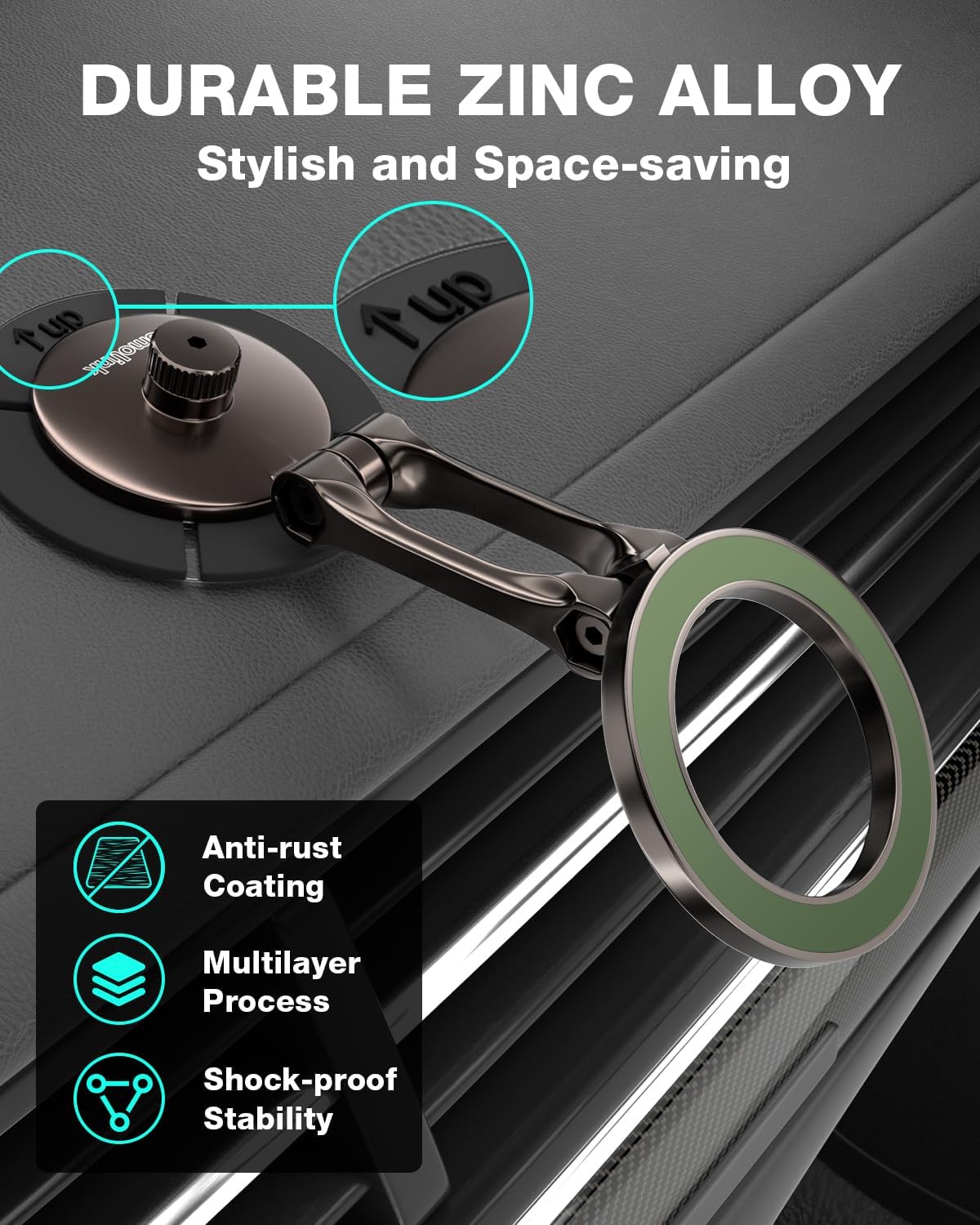 Smolink Magnetic Car Phone Holder, Zinc Alloy Material for Magsafe Car Mount Never Drop, Universal 360°Pro Adjustable Car Phone Holder Mount for iPhone 16 Pro Max 15 14 13 Series All Phones, Green