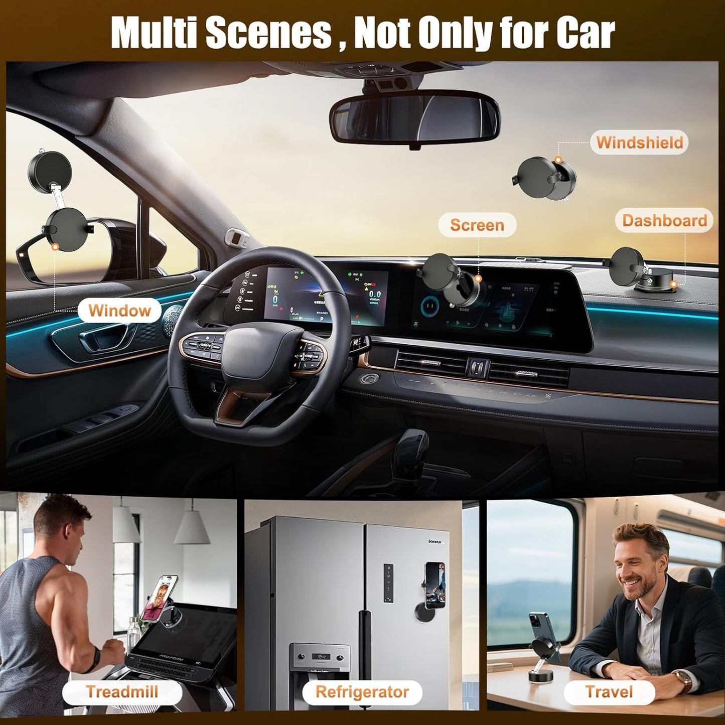 OOCC Magnetic Phone Holders for Your Car, 360°Rotating Adjustable Magsafe Car Phone Mount, Foldable Vacuum Magnetic Car Phone Holder for All Smartphones & All Car Models, Black