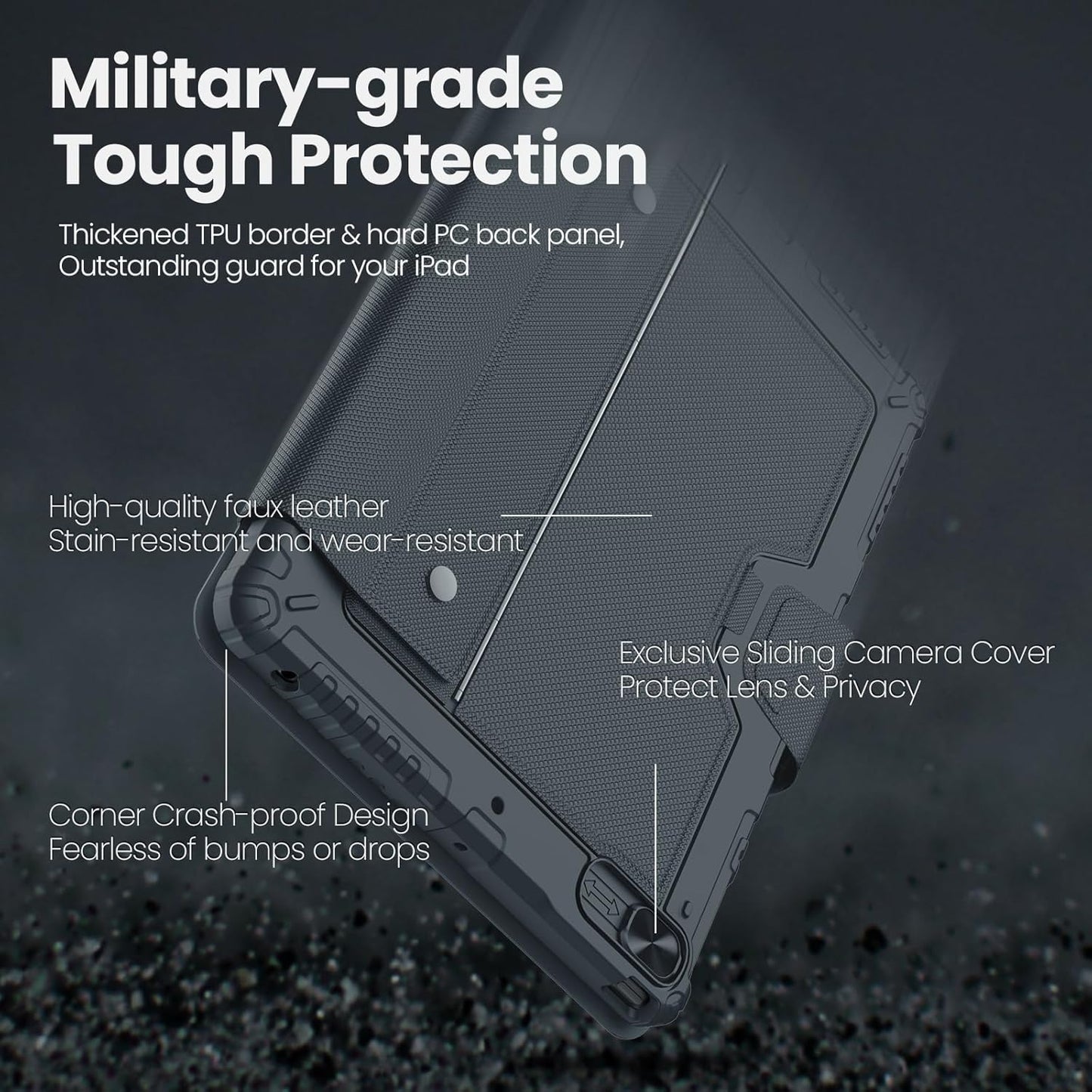 Nillkin iPad 9th Generation (10.2", 2021) Case with Detachable Keyboard, Magic Trackpad, 7-Colors Backlit, Portrait/Landscape Modes, Rugged Keyboard Case with Camera Cover for iPad 8th/7th Gen, Gray