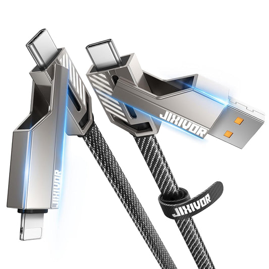 [One is Enough] 4-in-1 Compatible with USB C to Lightning Cable, 60W High-Speed Charging & Fast Data Transfer,CarPlay & Android Auto Support Multi Charger Cord Combo for iPhone/Samsung/iPad,3FT