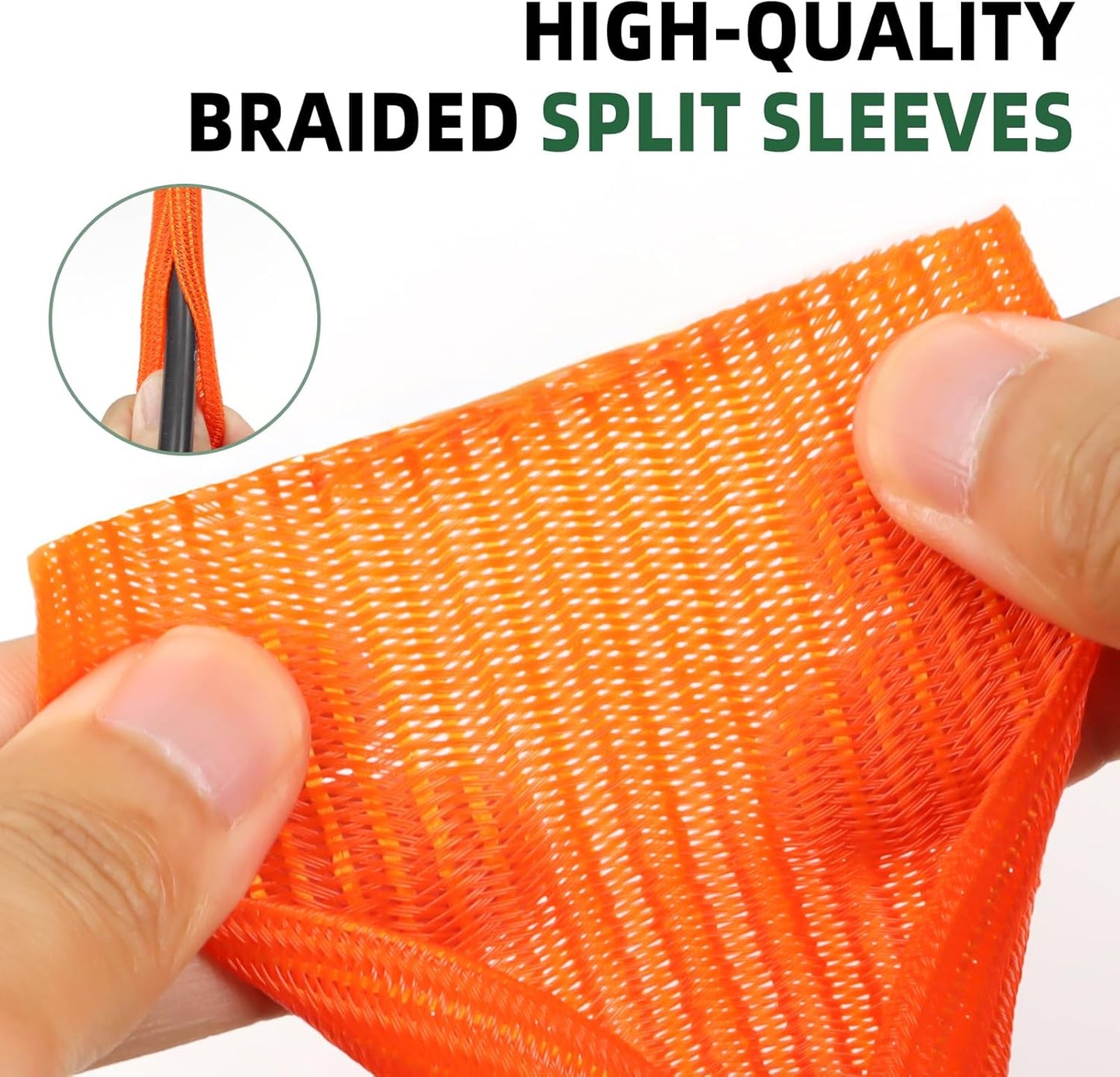 Split Wire Loom Tubing, Cable Protector Sleeve, Braided Cable Management for TV/Computer/Home Theater/Engine Bay, Cord Protectors from Pets No Chew (Orange, 1/2"-10ft)