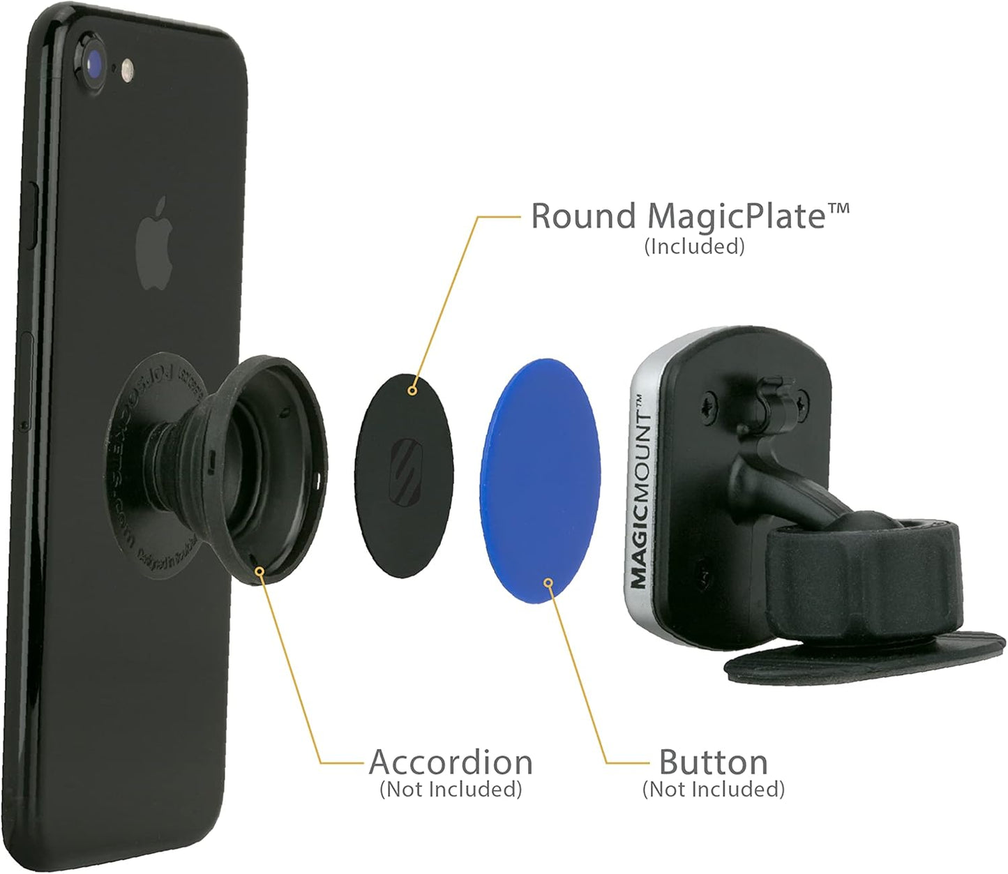 Scosche MPRNDRK-SP MagicMount Replacement Metal Plate Kit for Phone, Metal Plates for Magnetic Mount Cell Phone Holder for Car, Universal with All Devices and Phone Case, Black - Round