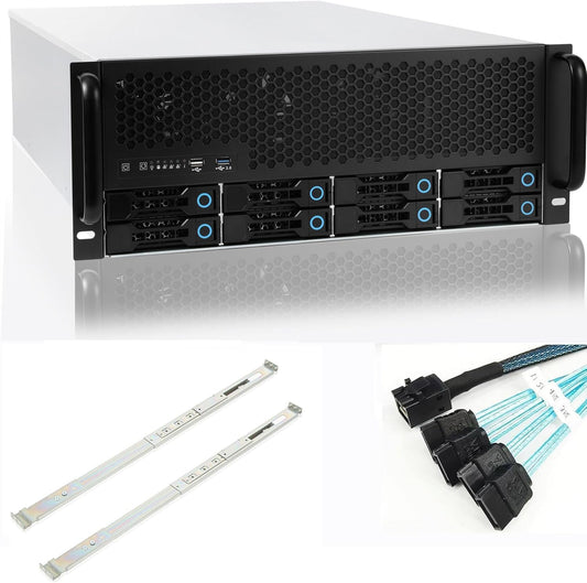 RackChoice 4U Rackmount Server Chassis 8-Bay 12Gbps Hot-Swappable SATA/SAS, EATX/ATX Compatible, Alloy Steel, Black, Ideal for Data Centers & SMBs